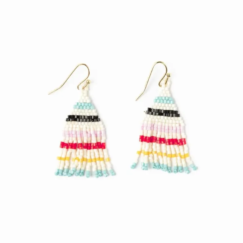 Cassie Mini Stripe Short Fringe Earrings, Ivory/Multi | Ink + Alloy sold by North & Main Clothing Company