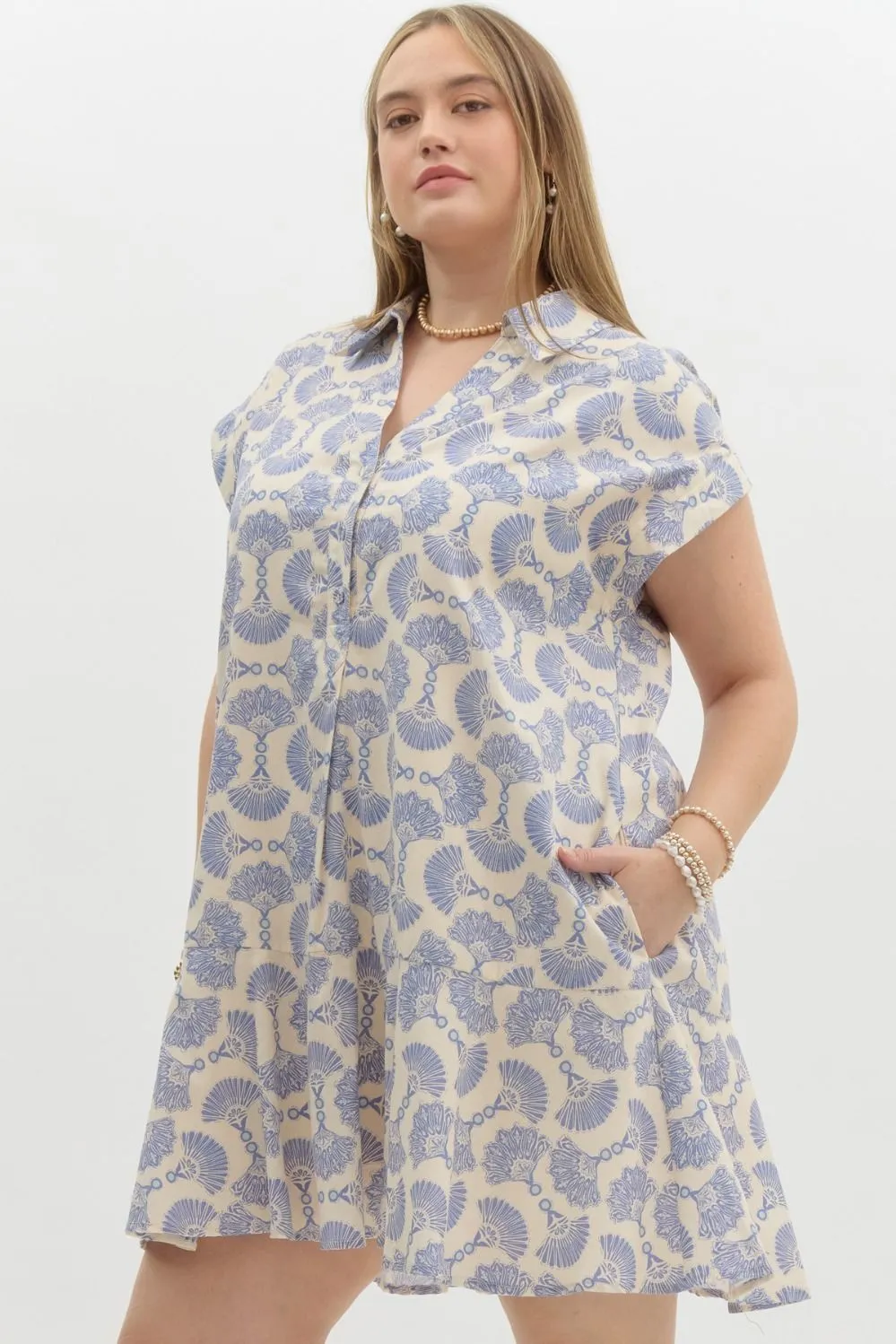 Zaida Collared Ruffle Hem Dress, Blue | Extended Sizes sold by North & Main Clothing Company product image thumbnail 3