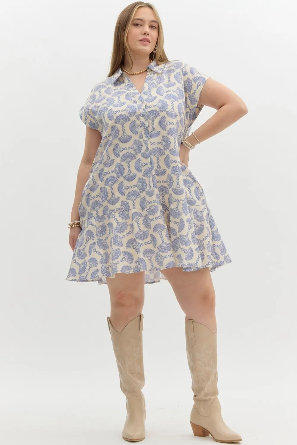 Zaida Collared Ruffle Hem Dress, Blue | Extended Sizes sold by North & Main Clothing Company product image thumbnail 2