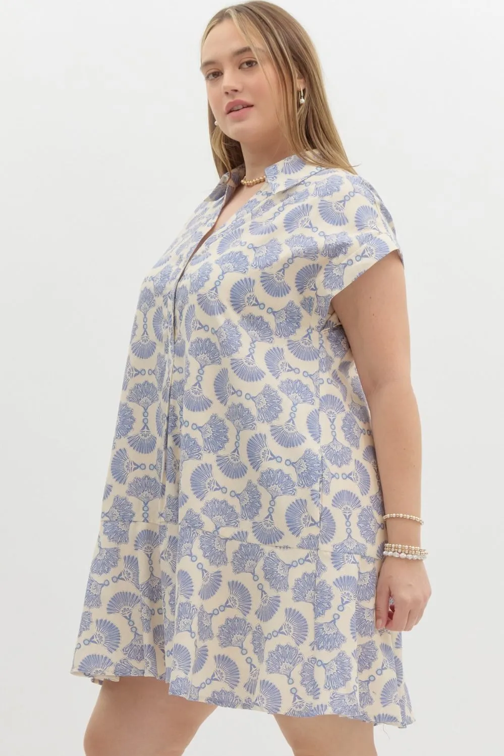 Zaida Collared Ruffle Hem Dress, Blue | Extended Sizes sold by North & Main Clothing Company product image thumbnail 5