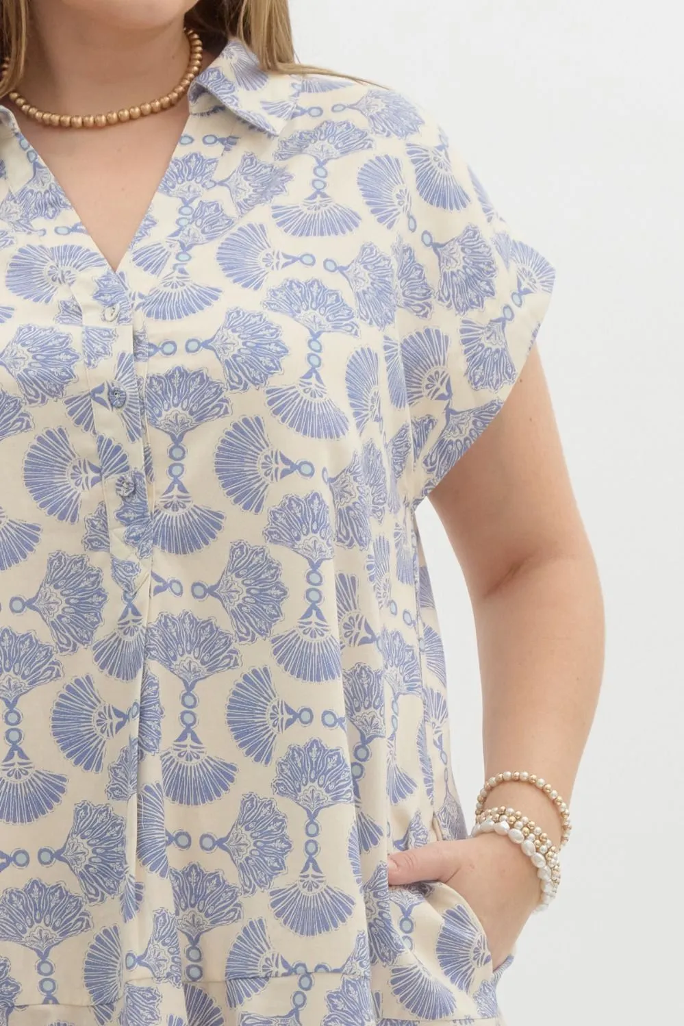 Zaida Collared Ruffle Hem Dress, Blue | Extended Sizes sold by North & Main Clothing Company product image thumbnail 4