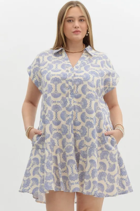 Zaida Collared Ruffle Hem Dress, Blue | Extended Sizes sold by North & Main Clothing Company