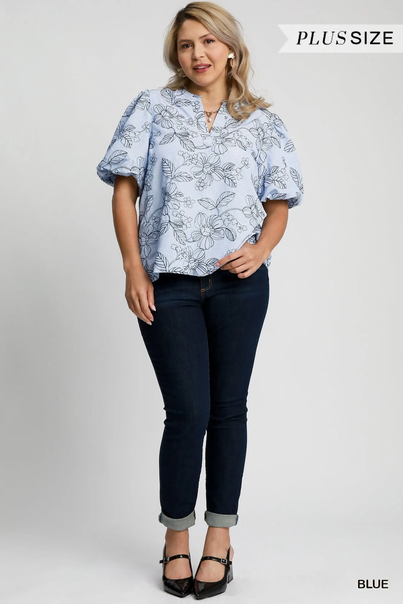 Mariana Embroidered Floral Pinstriped Blouse, Blue | Plus Size sold by North & Main Clothing Company product image thumbnail 2