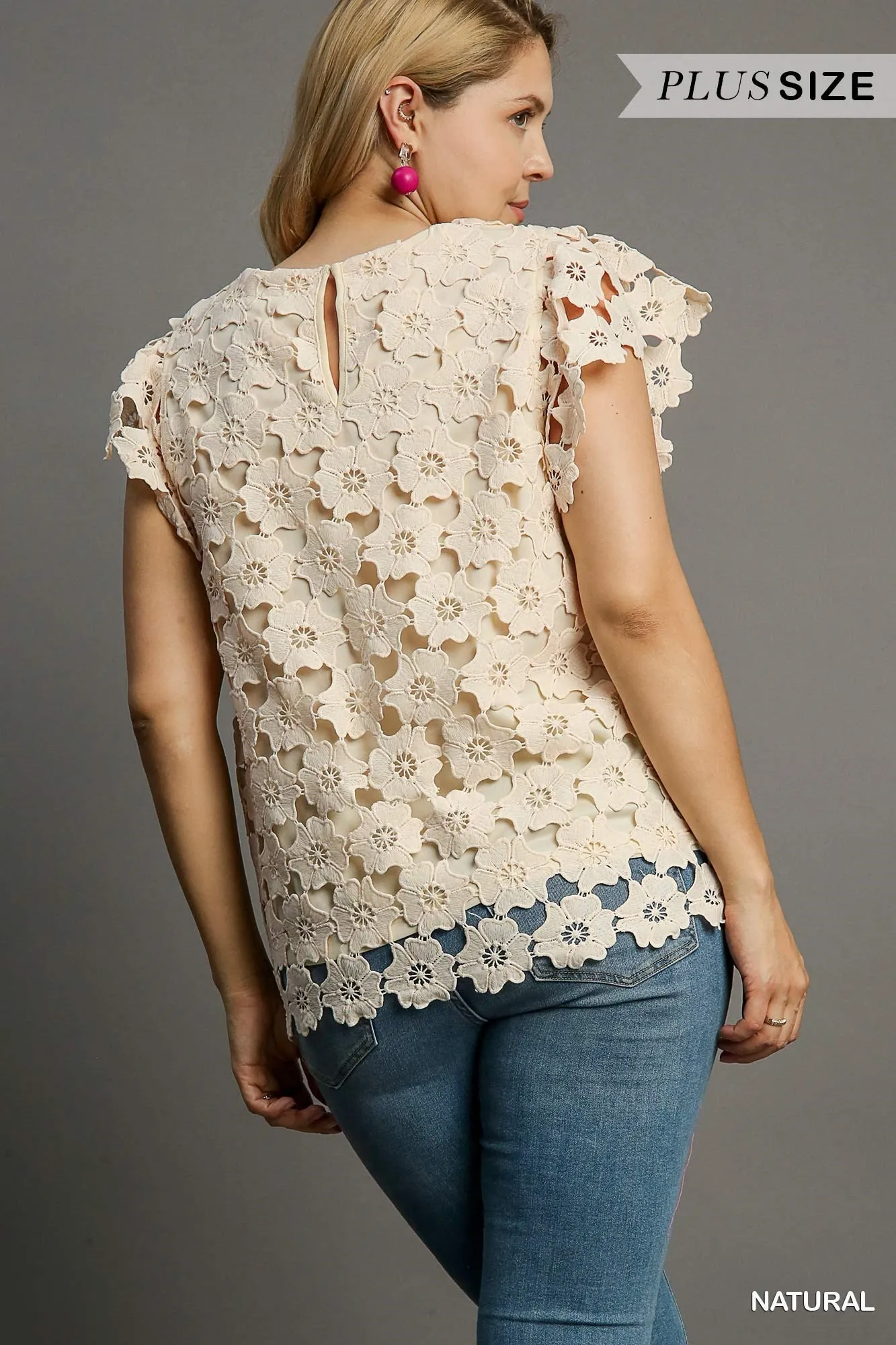 Lennon Floral Lace Round Neck Top, Natural | Plus Size sold by North & Main Clothing Company product image thumbnail 4