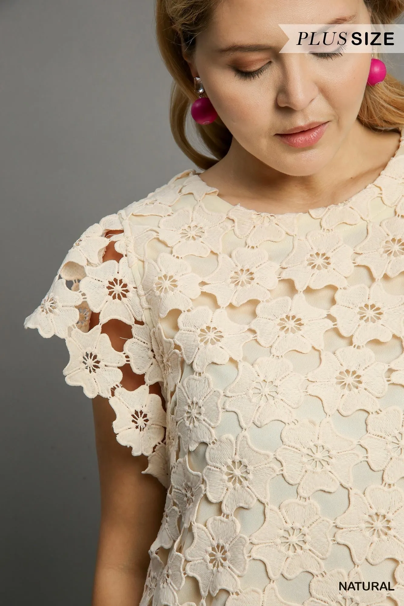 Lennon Floral Lace Round Neck Top, Natural | Plus Size sold by North & Main Clothing Company product image thumbnail 3