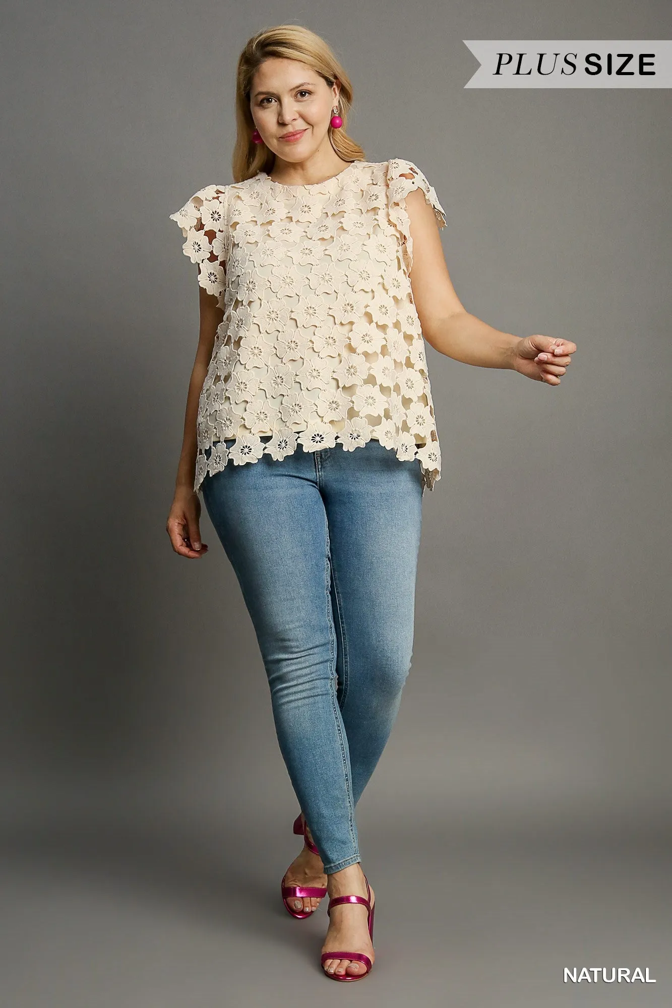 Lennon Floral Lace Round Neck Top, Natural | Plus Size sold by North & Main Clothing Company product image thumbnail 2