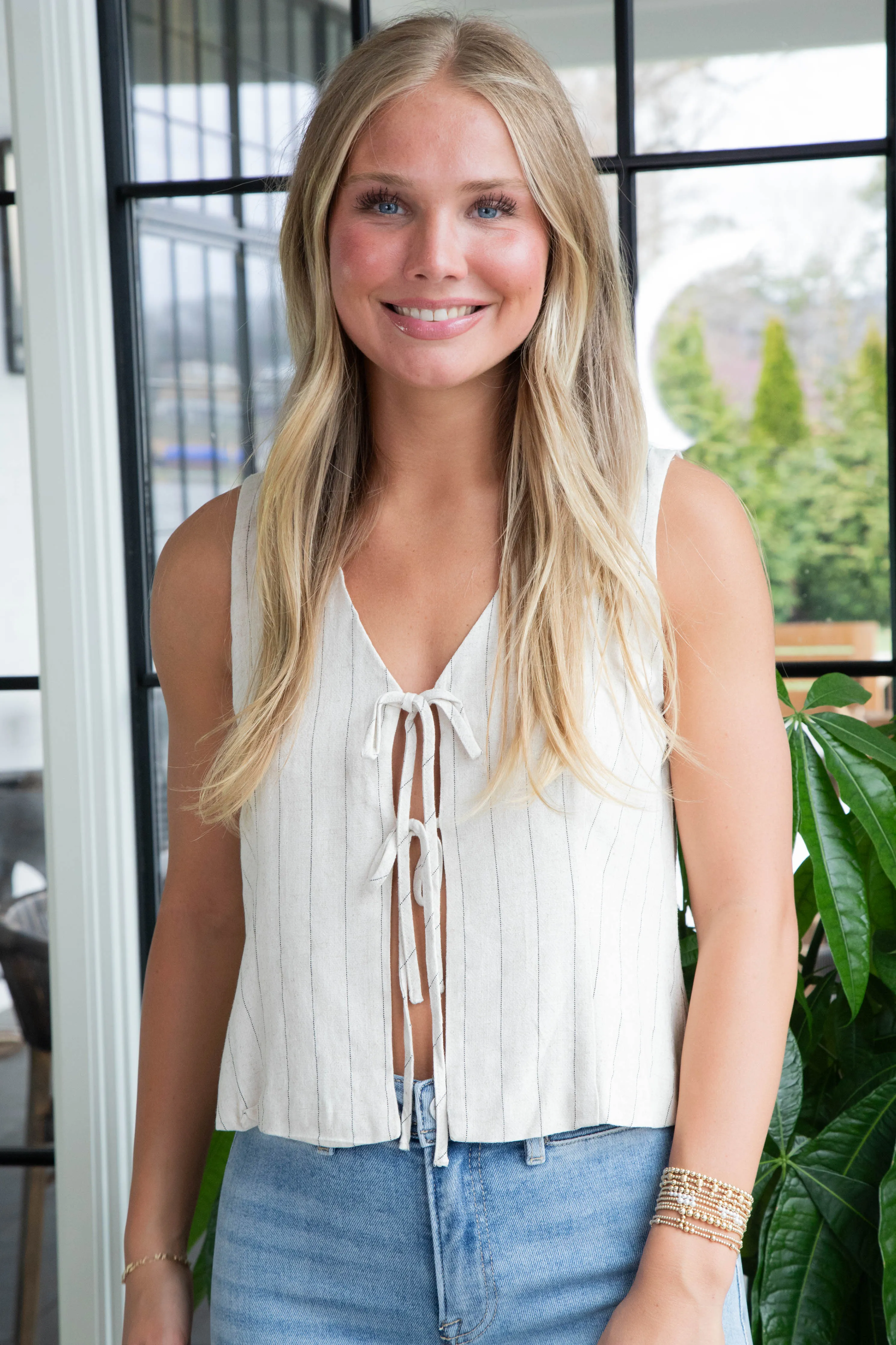 Stella Pinstriped Shirt Vest, Oatmeal sold by North & Main Clothing Company product image thumbnail 3