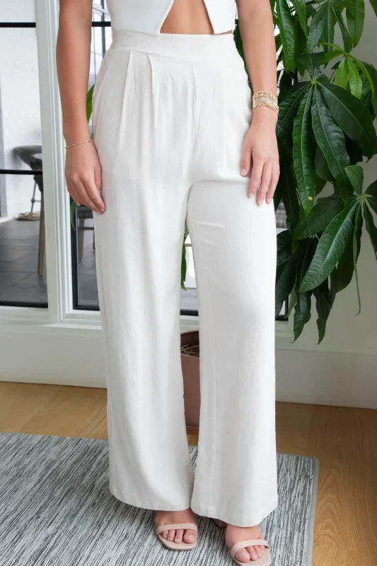 Ember High Waist Linen Blend Pants, Oatmeal sold by North & Main Clothing Company