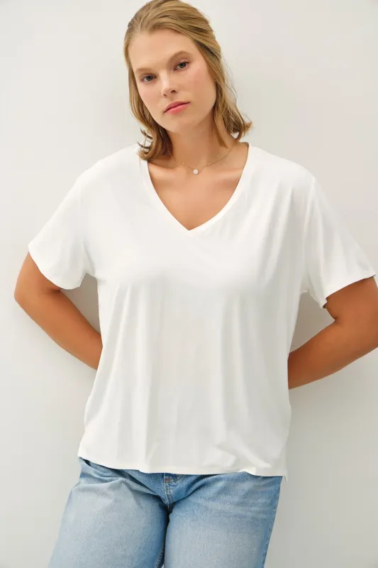 Finley V-Neck Boxy Tee, Off White | Plus Size sold by North & Main Clothing Company