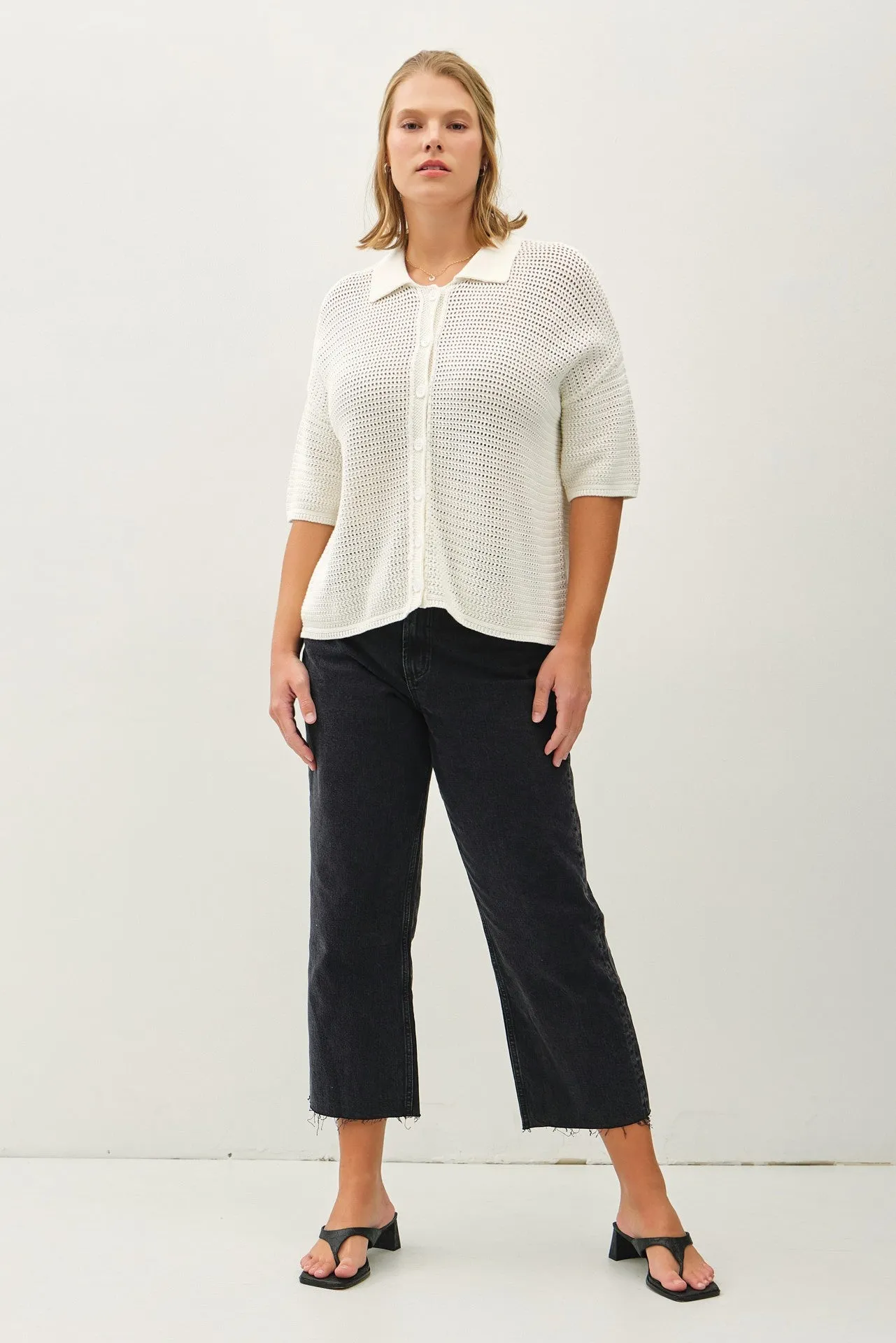 Marley Boxy Crocheted Shirt, White | Plus Size sold by North & Main Clothing Company product image thumbnail 2