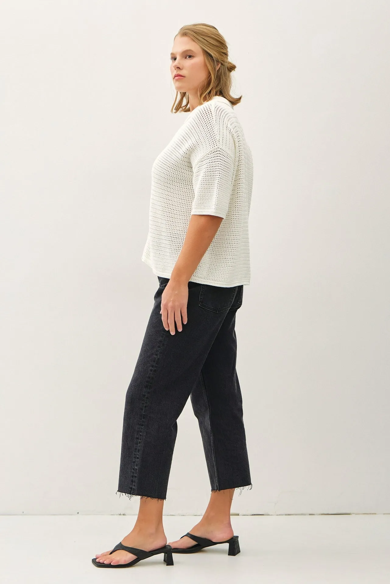 Marley Boxy Crocheted Shirt, White | Plus Size sold by North & Main Clothing Company product image thumbnail 3