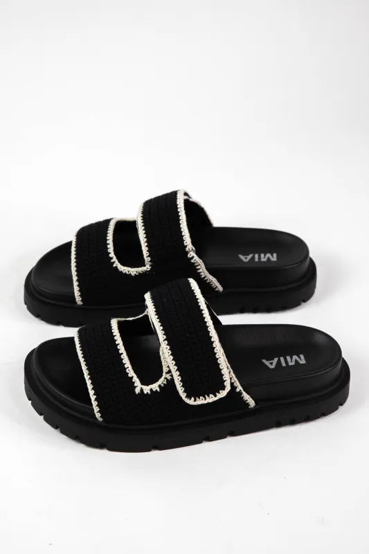 Gabri Crocheted Double Strap Sandal, Black/Cream sold by North & Main Clothing Company