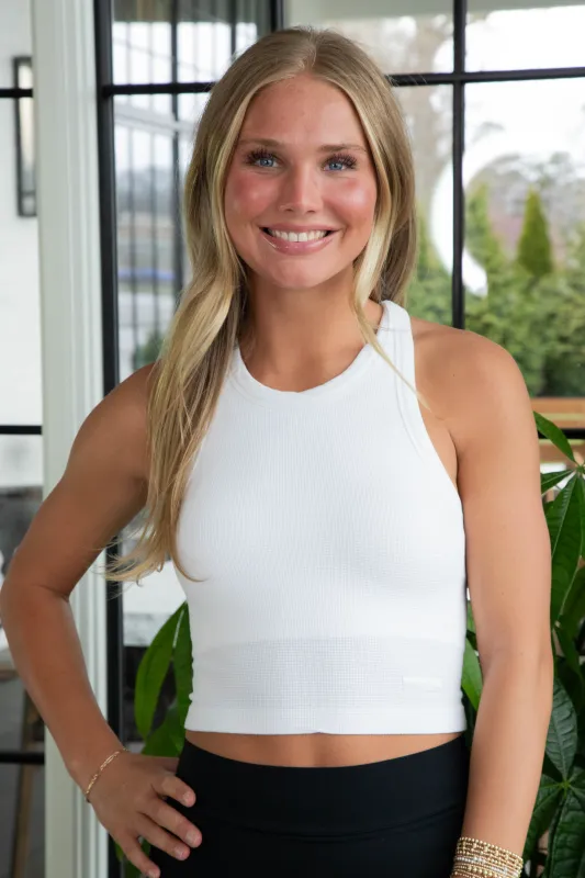 Mia High Neck Tank Bra, White | Cream Yoga sold by North & Main Clothing Company