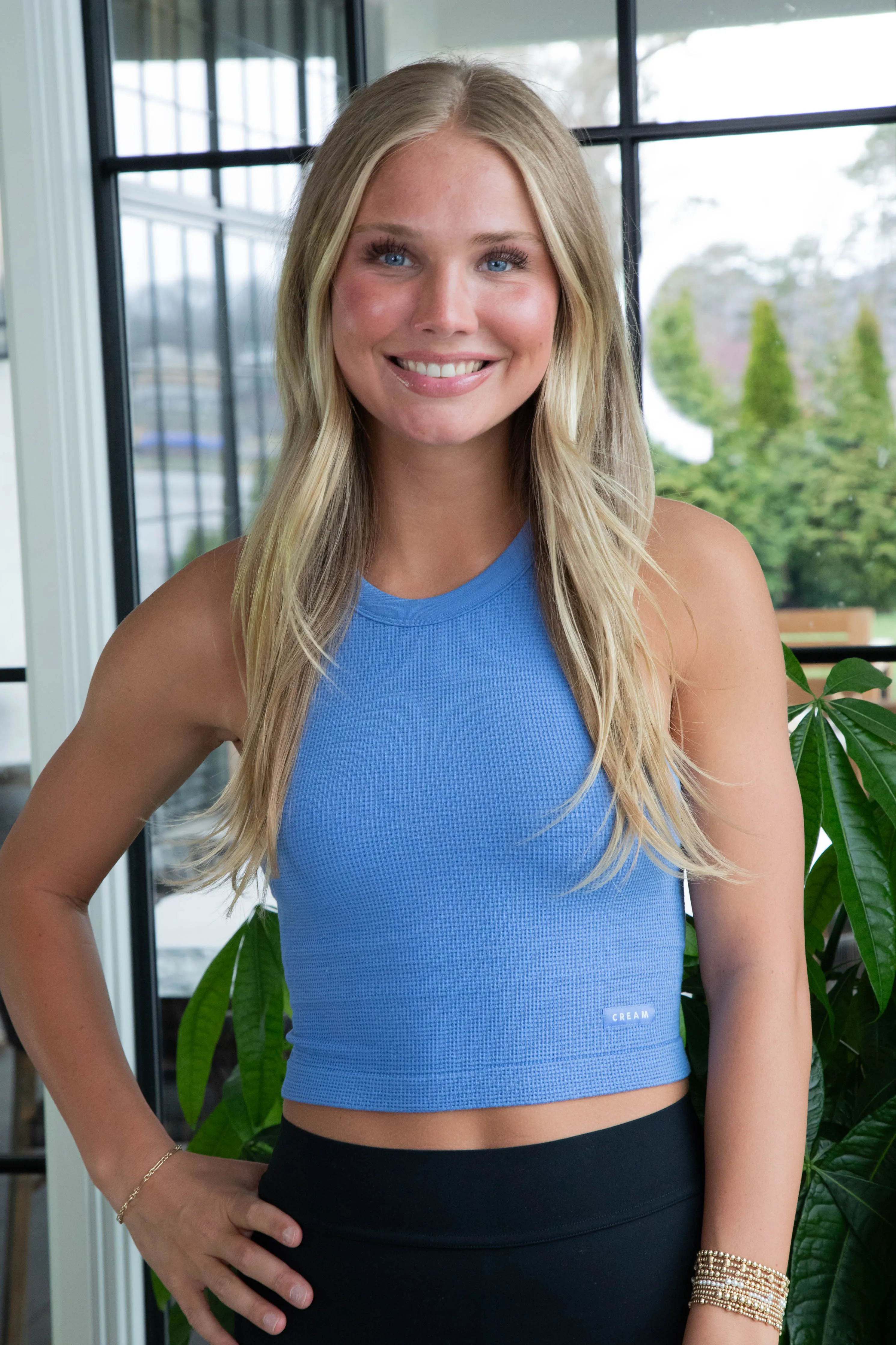 Mia High Neck Tank Bra, Laguna Blue | Cream Yoga sold by North & Main Clothing Company product image thumbnail 2