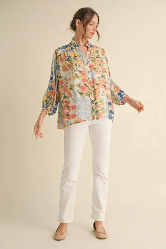 Angelina Three Quarter Sleeve Floral Top, Blue Mix sold by North & Main Clothing Company product image thumbnail 2