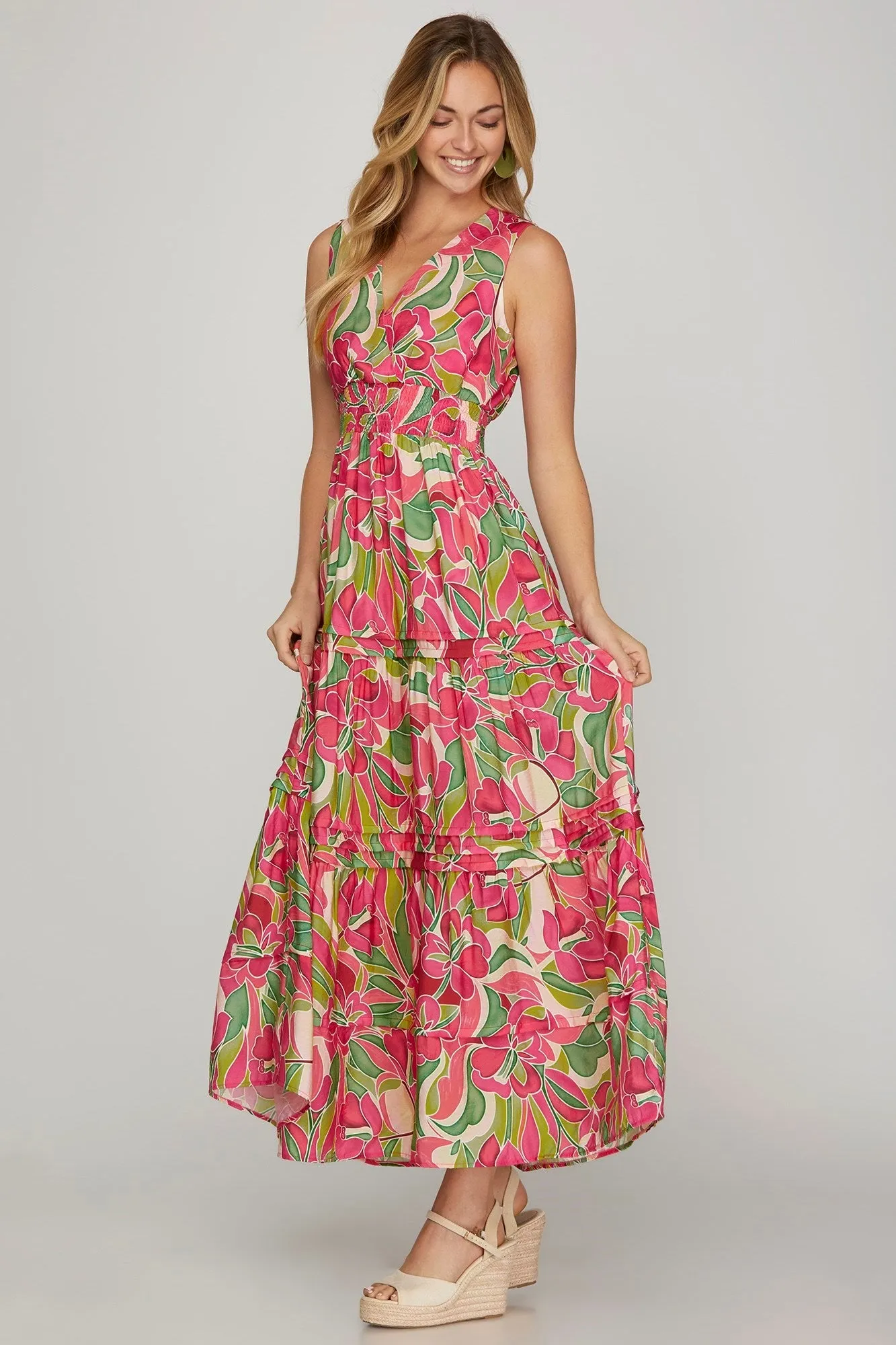 Laila Surplice Smocked Waist Maxi Dress, Pink sold by North & Main Clothing Company