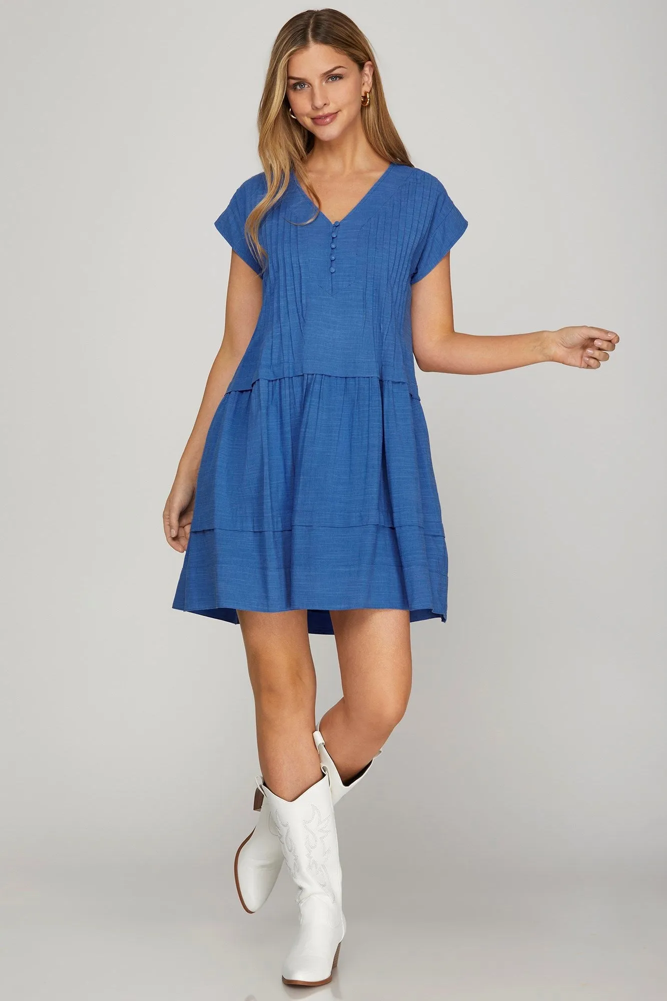 Rosemary Pintuck Detail Mini Dress, Cobalt Blue sold by North & Main Clothing Company product image thumbnail 2