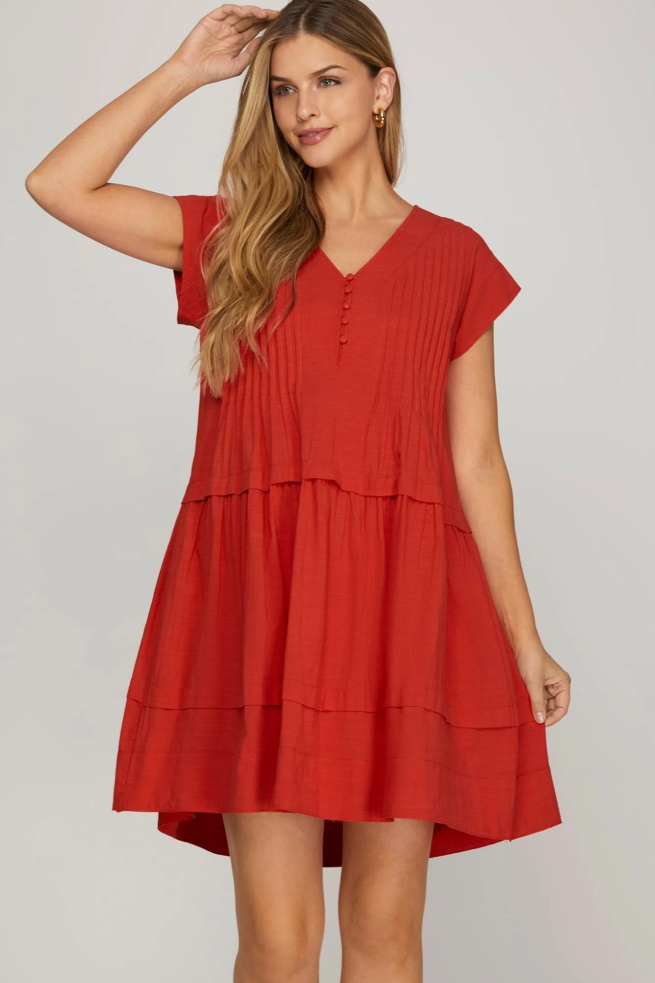 Rosemary Pintuck Detail Mini Dress, Red sold by North & Main Clothing Company