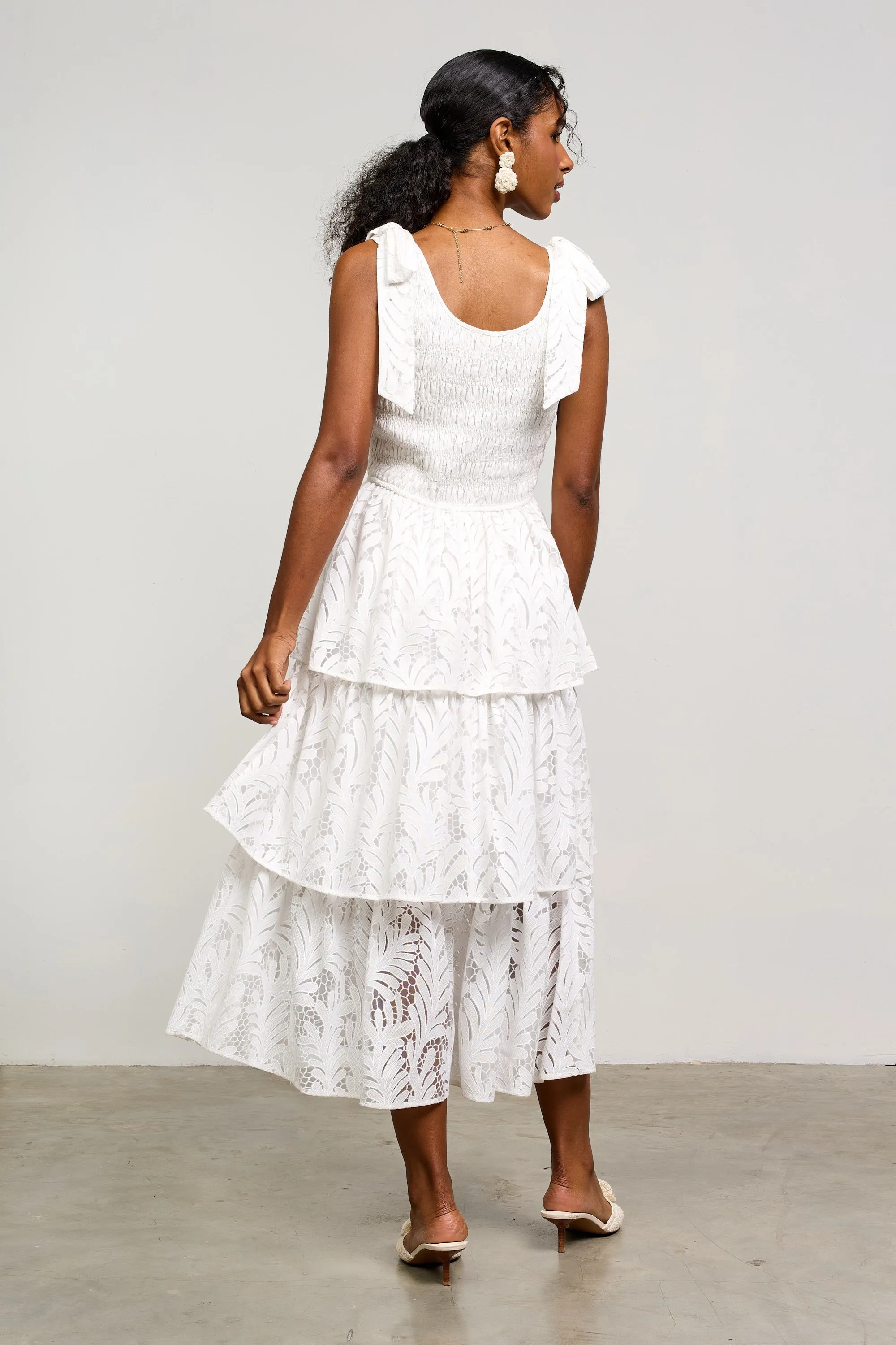Teagan Burnout Woven Tiered Midi Dress, Off White sold by North & Main Clothing Company product image thumbnail 4