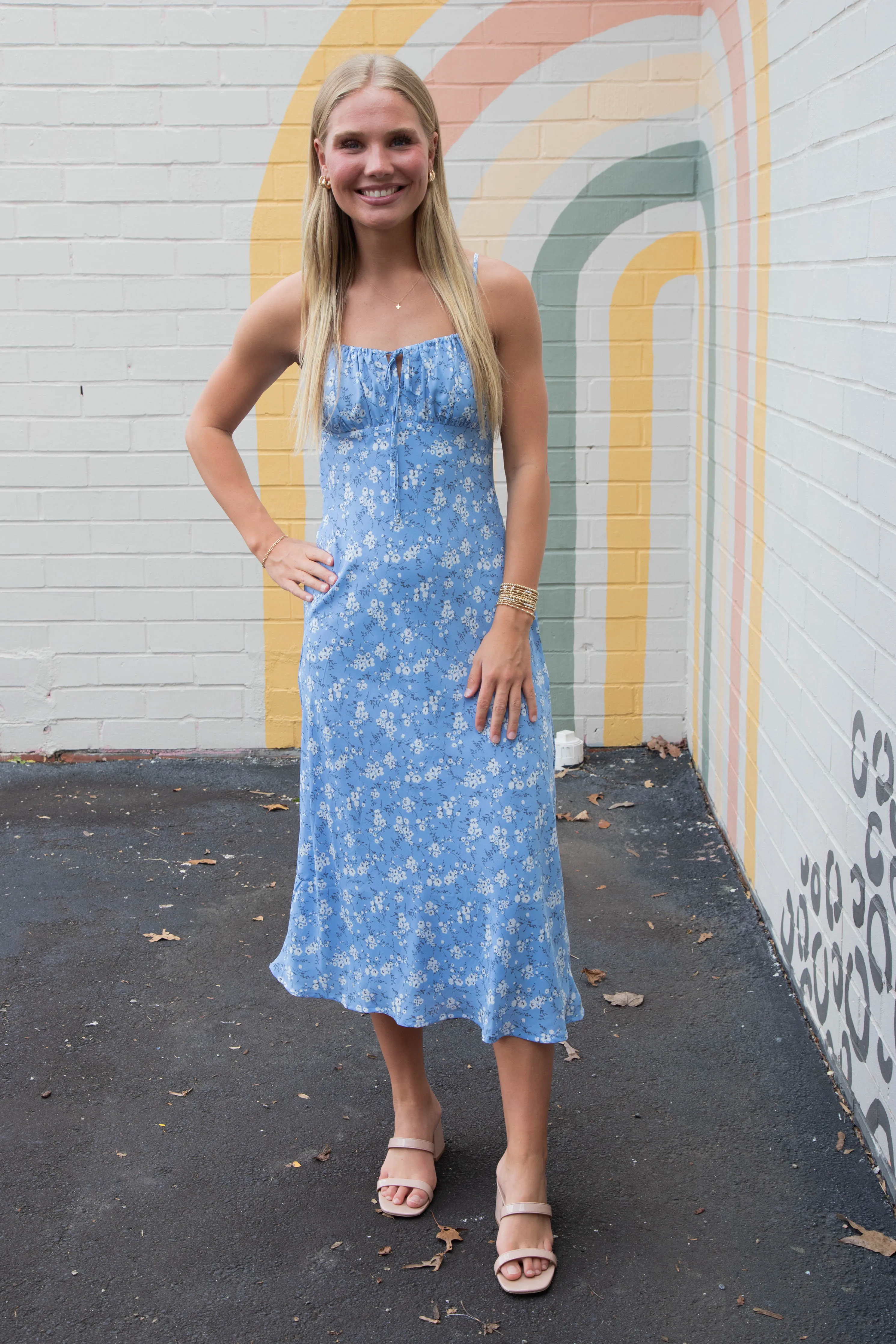 Vanessa Floral Front Tie Midi Dress, Blue Multi sold by North & Main Clothing Company product image thumbnail 5