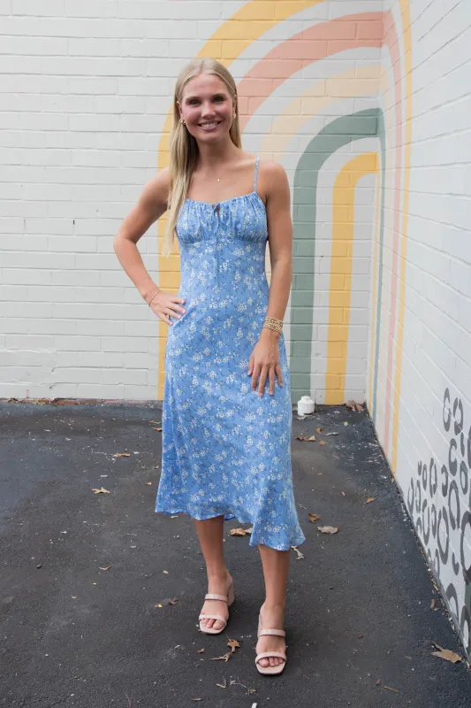 Vanessa Floral Front Tie Midi Dress, Blue Multi sold by North & Main Clothing Company