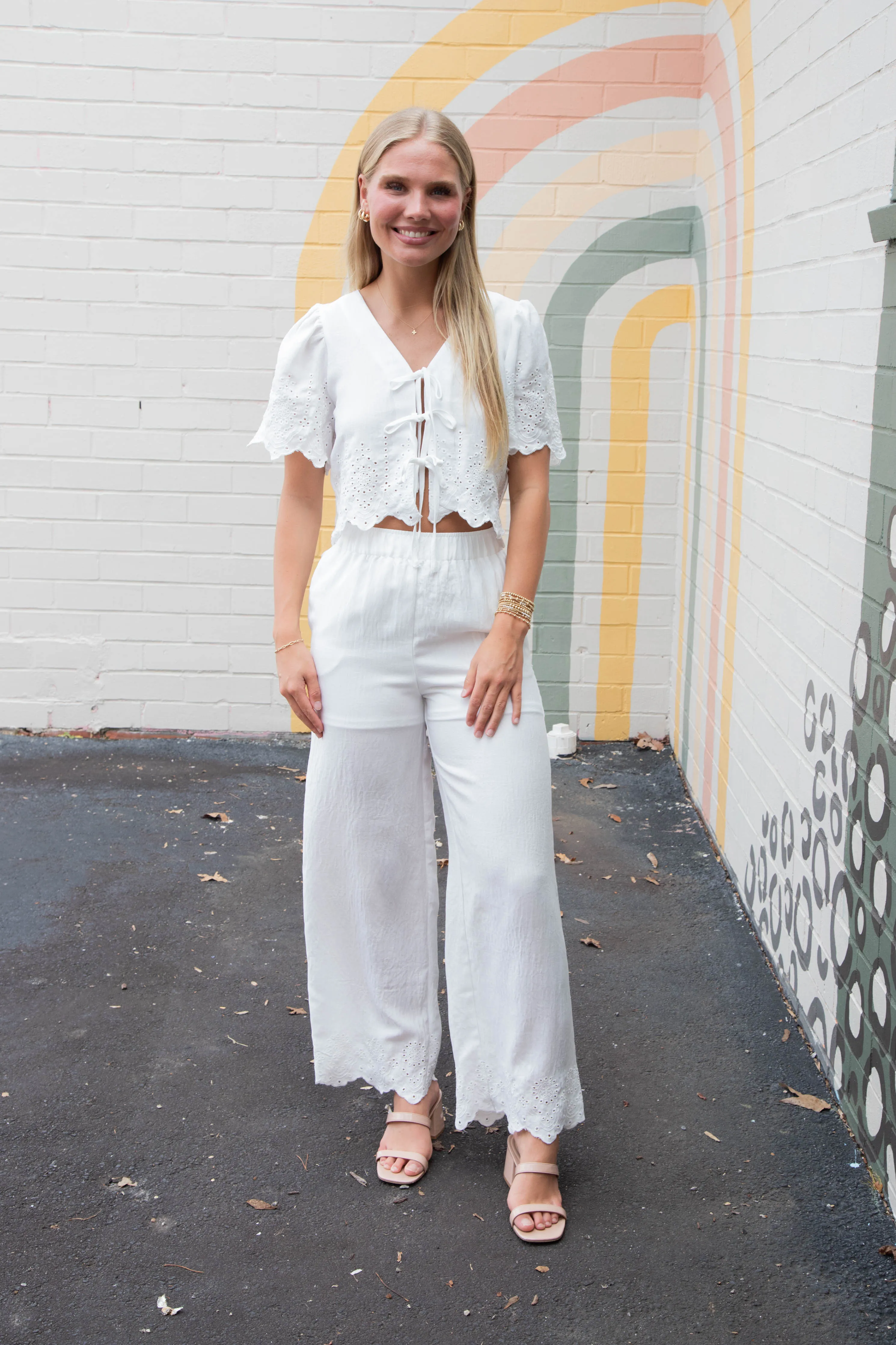 Selah Eyelet Trim Pant, White sold by North & Main Clothing Company product image thumbnail 5