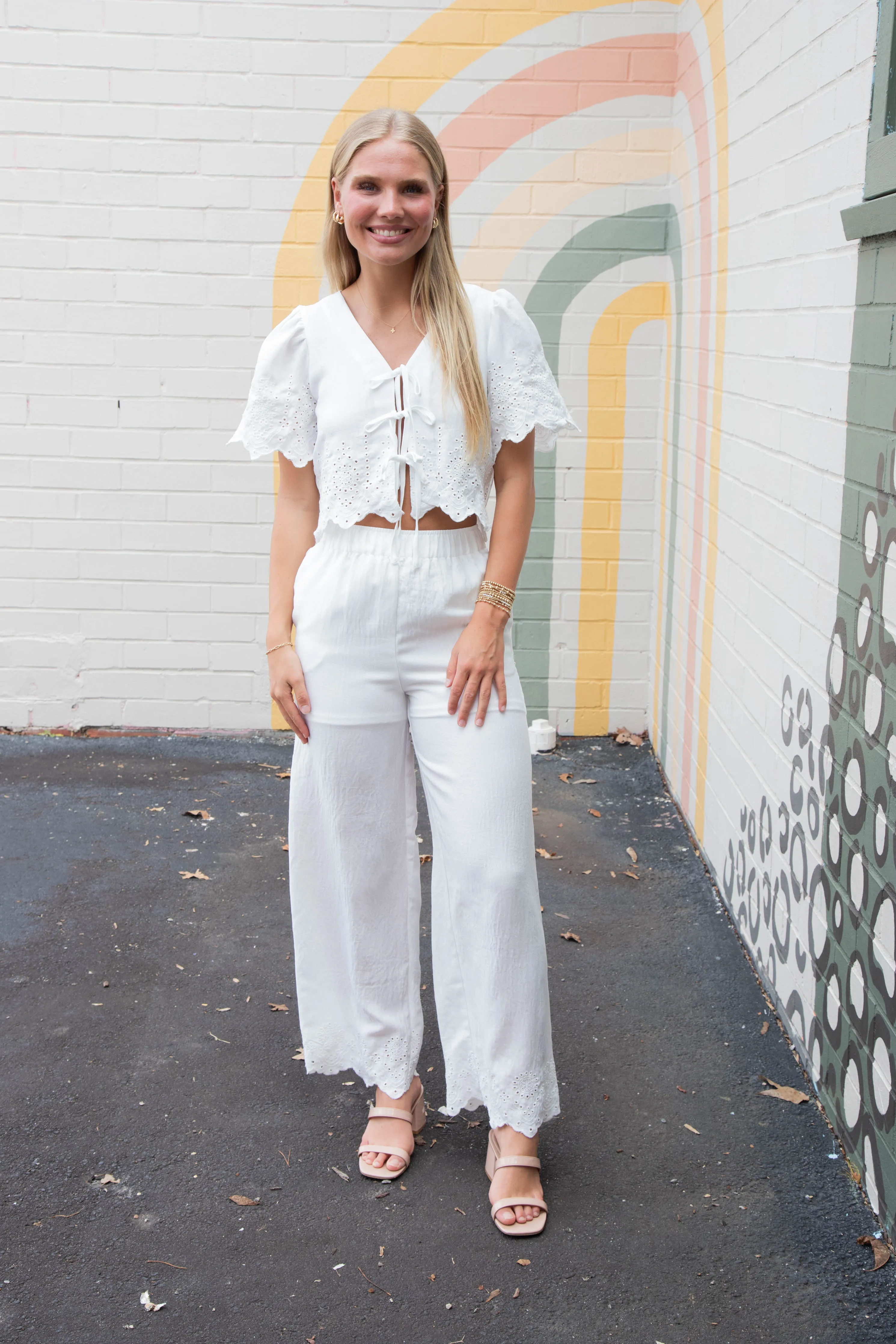 Selah Eyelet Trim Pant, White sold by North & Main Clothing Company product image thumbnail 3