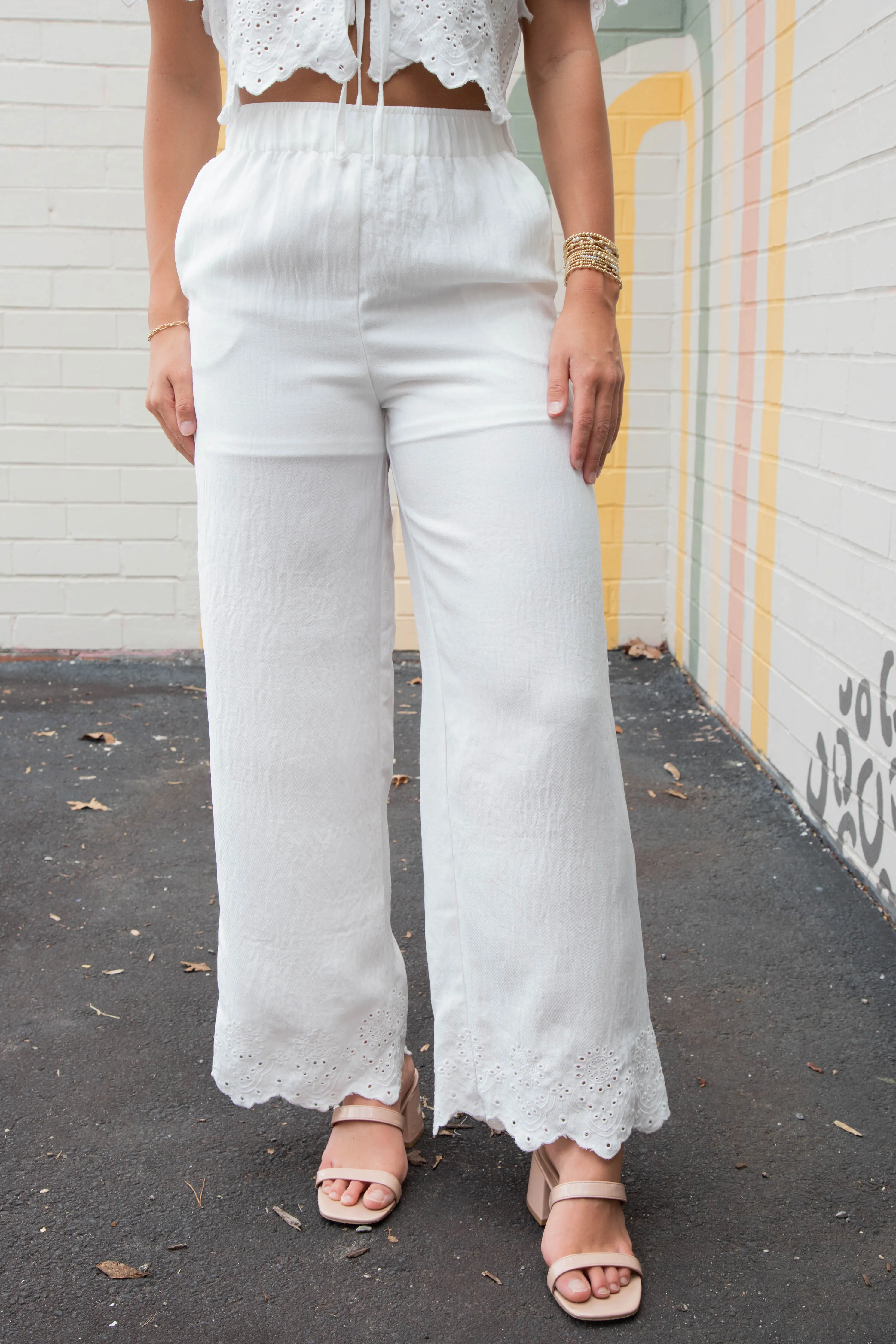 Selah Eyelet Trim Pant, White sold by North & Main Clothing Company product image thumbnail 2