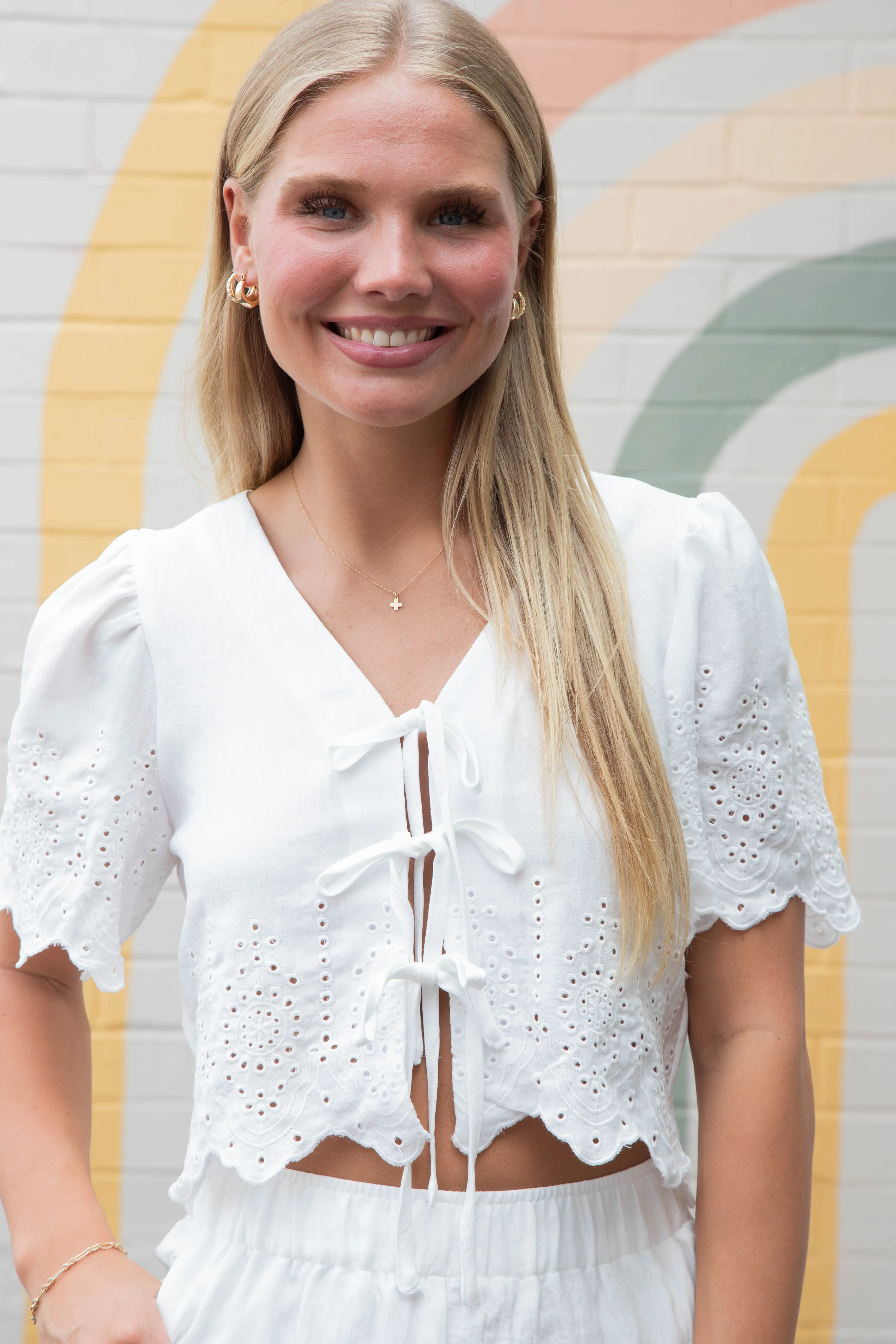 Selah Eyelet Trim Blouse, White sold by North & Main Clothing Company product image thumbnail 3
