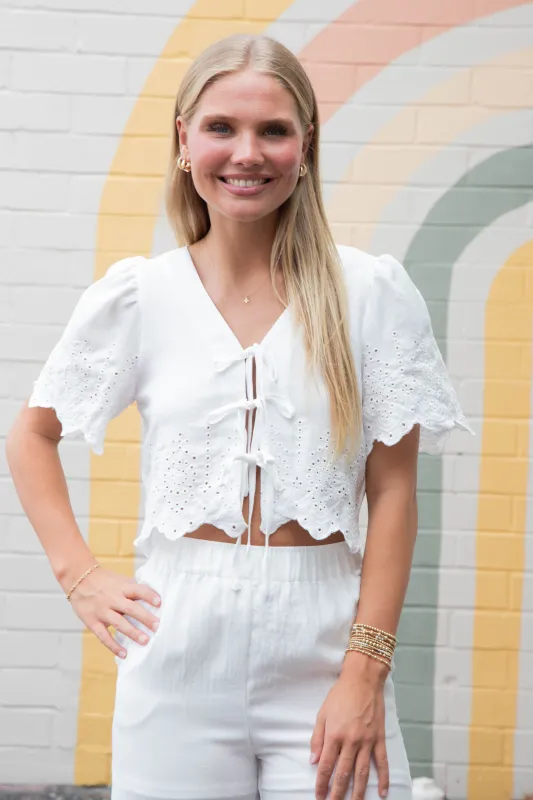 Selah Eyelet Trim Blouse, White sold by North & Main Clothing Company
