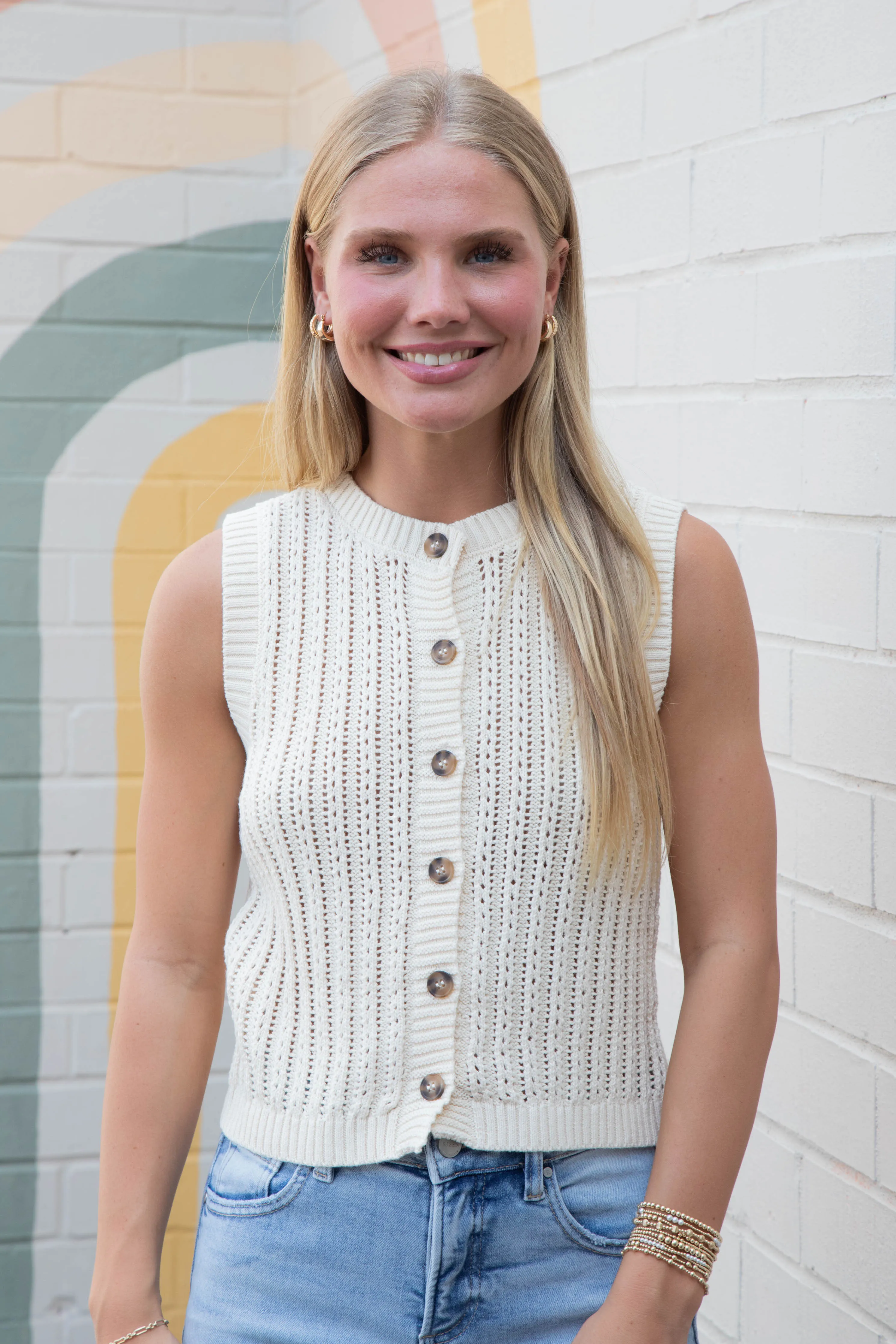 Hope Sleeveless Knit Cardigan, Oatmeal sold by North & Main Clothing Company