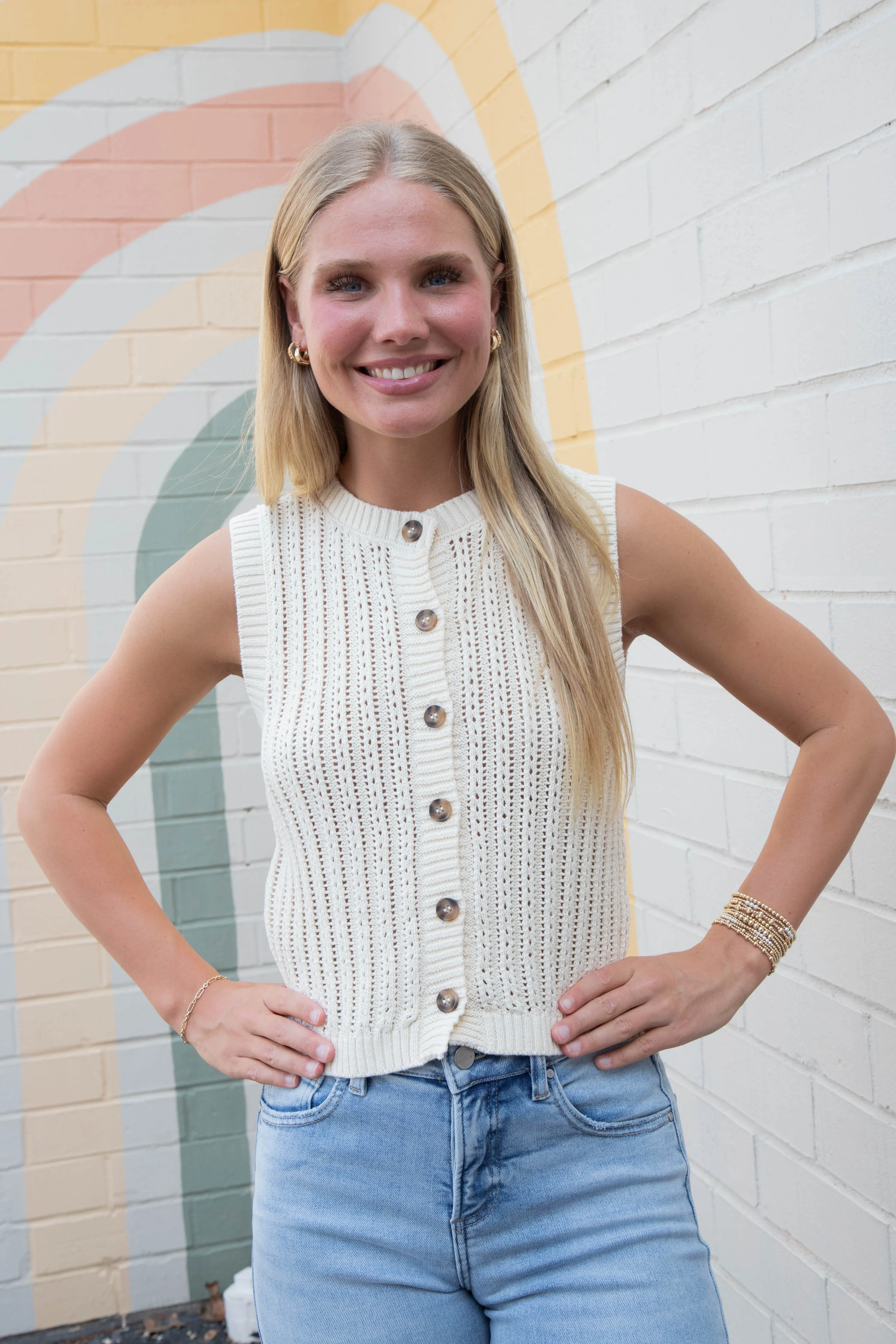 Hope Sleeveless Knit Cardigan, Oatmeal sold by North & Main Clothing Company product image thumbnail 3