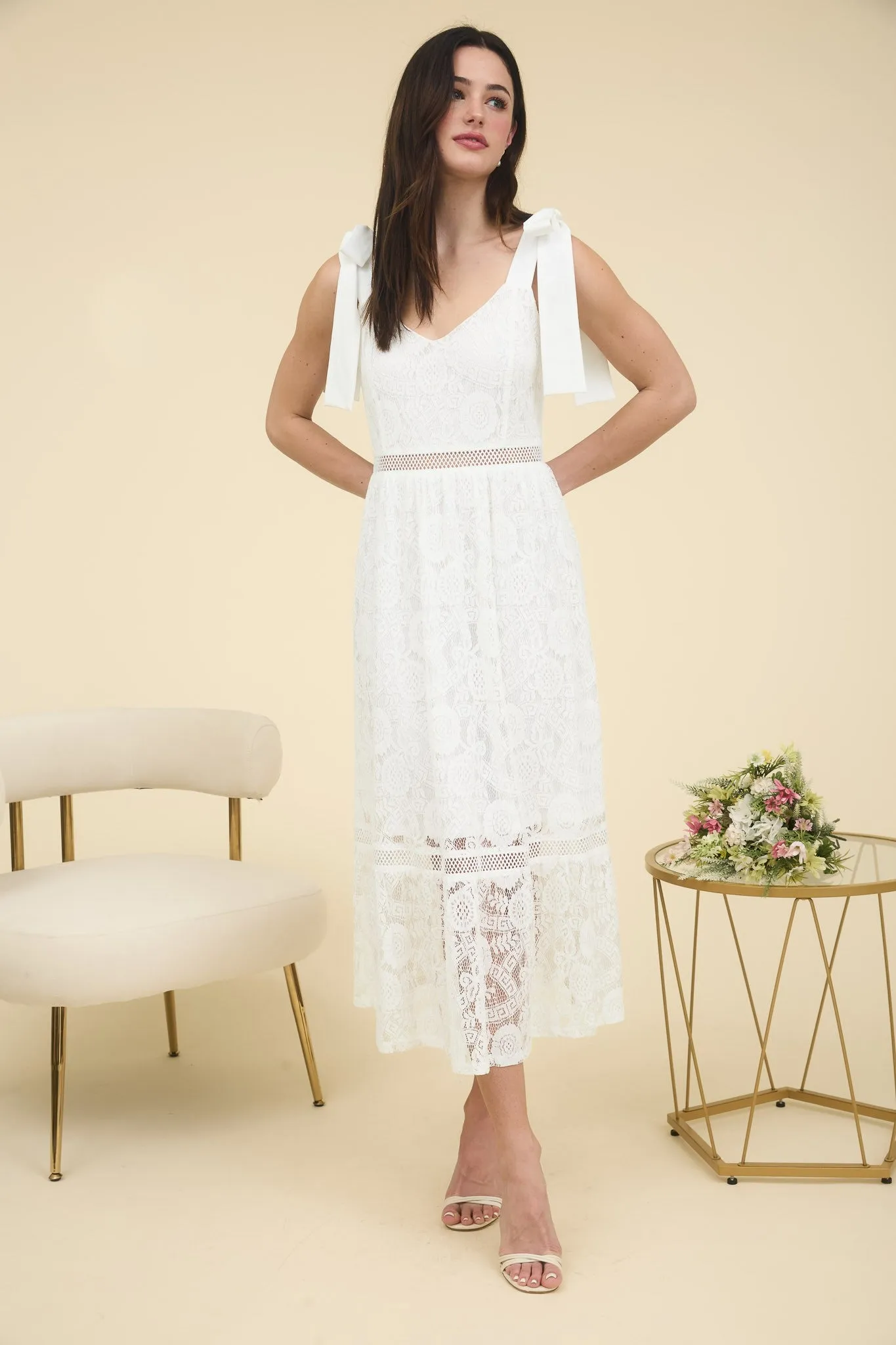Gabriela Lace Sheer Trim Midi Dress, Off White sold by North & Main Clothing Company product image thumbnail 4