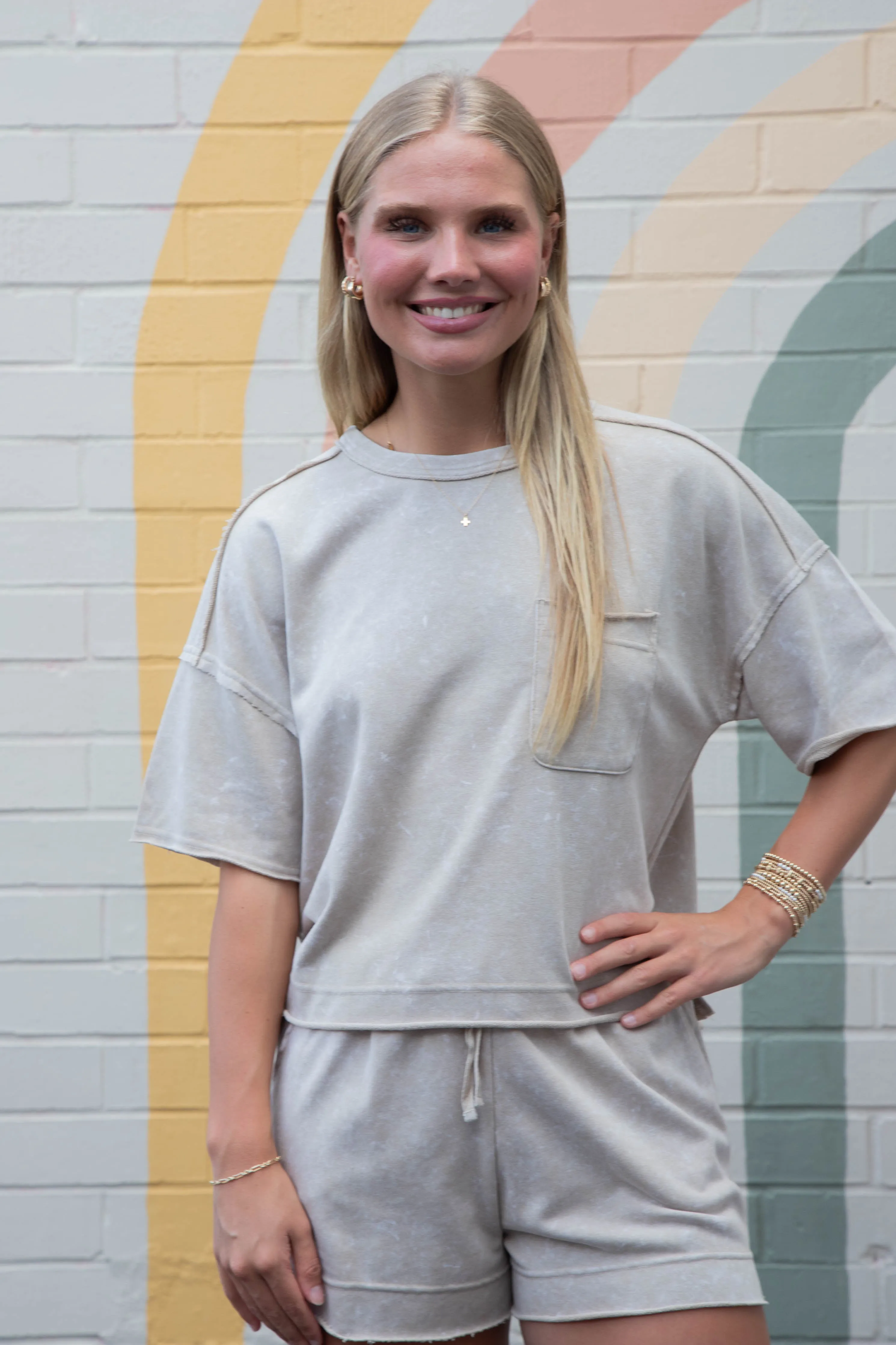 Juliet Mineral Wash Pocket Top, Taupe sold by North & Main Clothing Company product image thumbnail 3