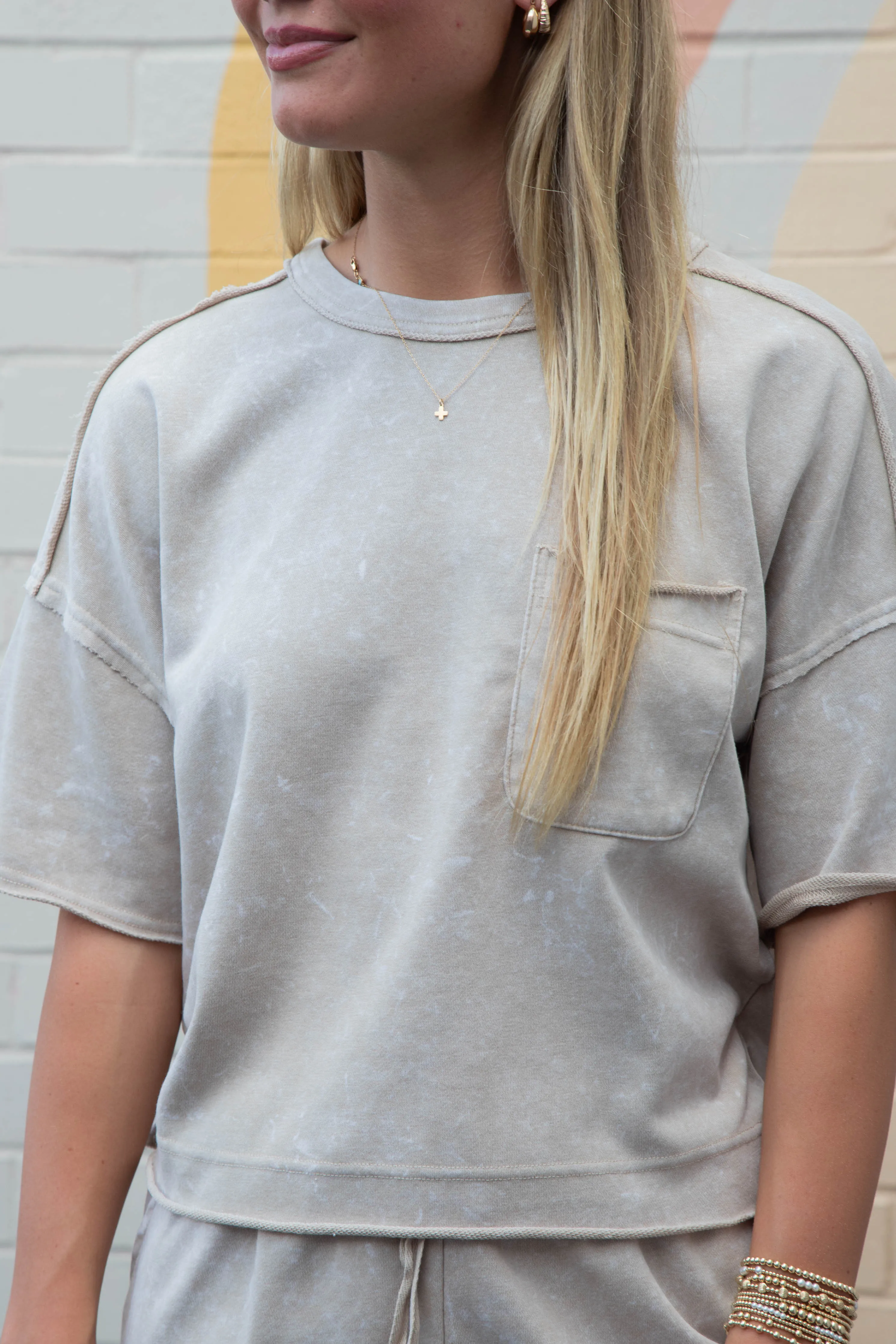 Juliet Mineral Wash Pocket Top, Taupe sold by North & Main Clothing Company product image thumbnail 4