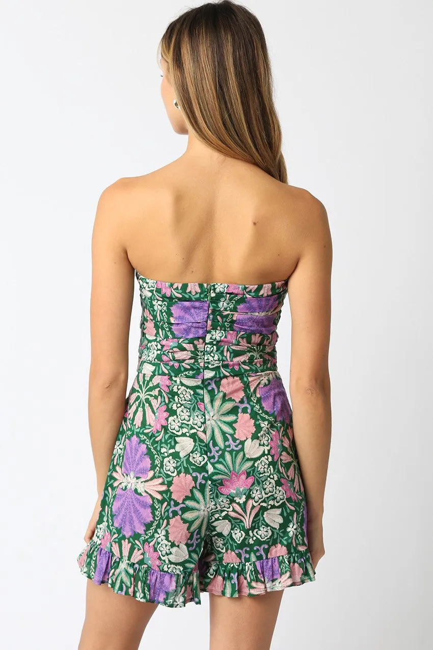 Ariel Strapless Ruffle Hem Romper, Green Multi sold by North & Main Clothing Company product image thumbnail 4