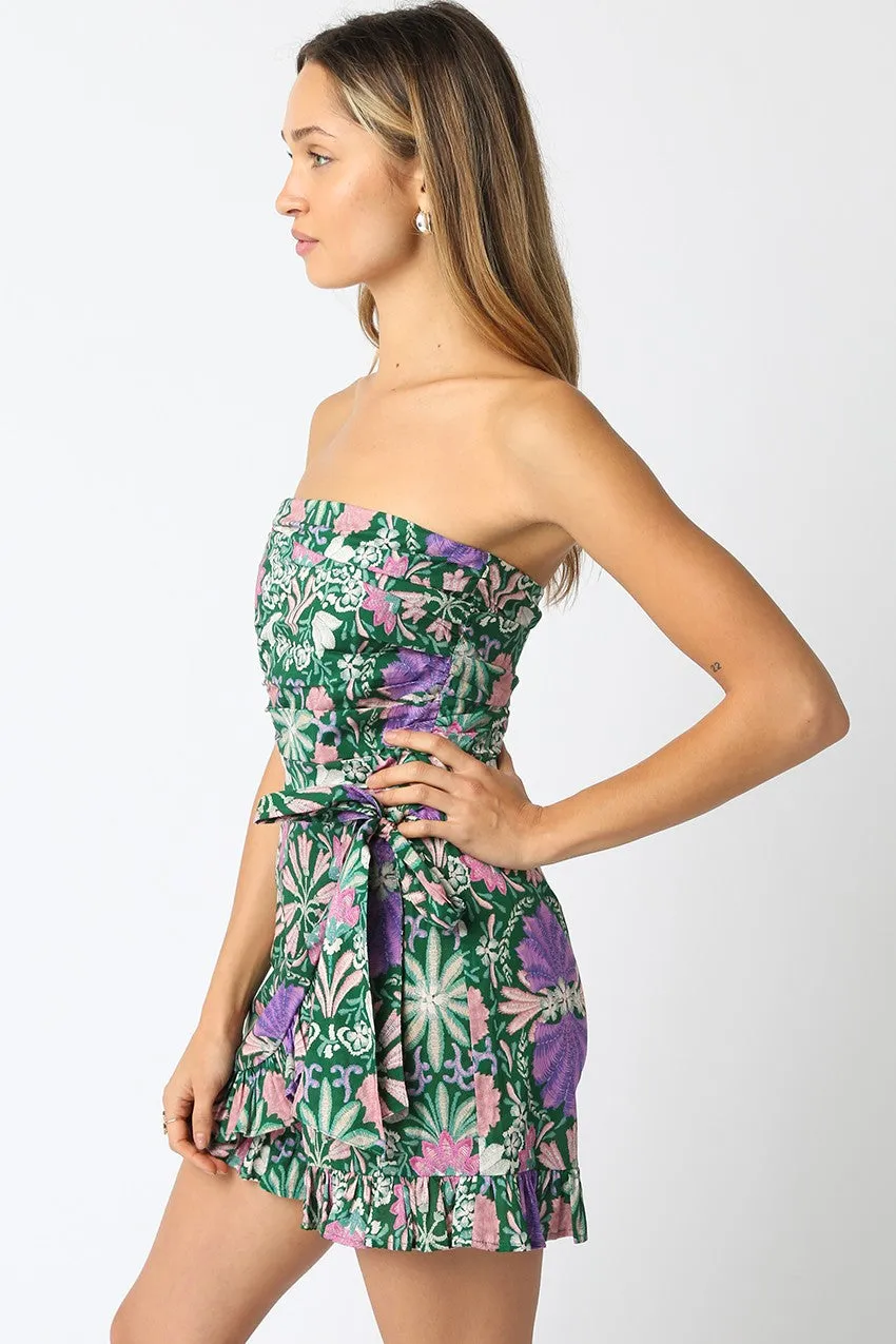Ariel Strapless Ruffle Hem Romper, Green Multi sold by North & Main Clothing Company product image thumbnail 3