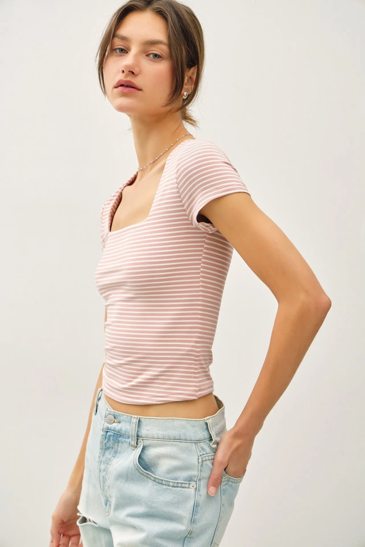 Jane Cap Sleeve Striped Tee, Mauve sold by North & Main Clothing Company product image thumbnail 3