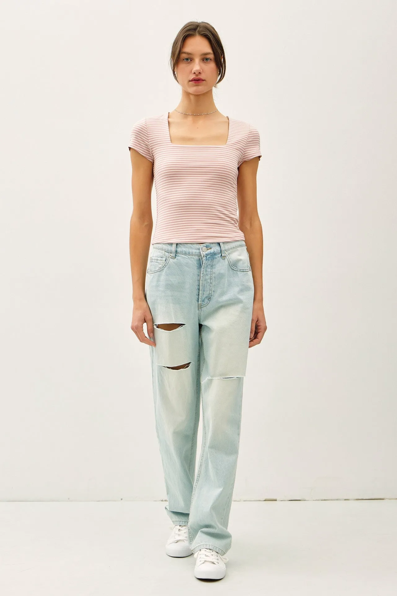 Jane Cap Sleeve Striped Tee, Mauve sold by North & Main Clothing Company product image thumbnail 2
