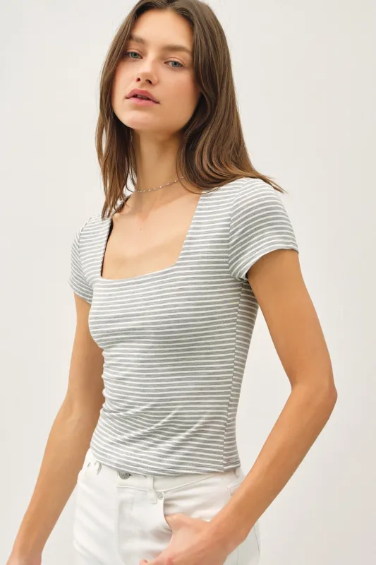 Jane Cap Sleeve Striped Tee, Heather Grey sold by North & Main Clothing Company