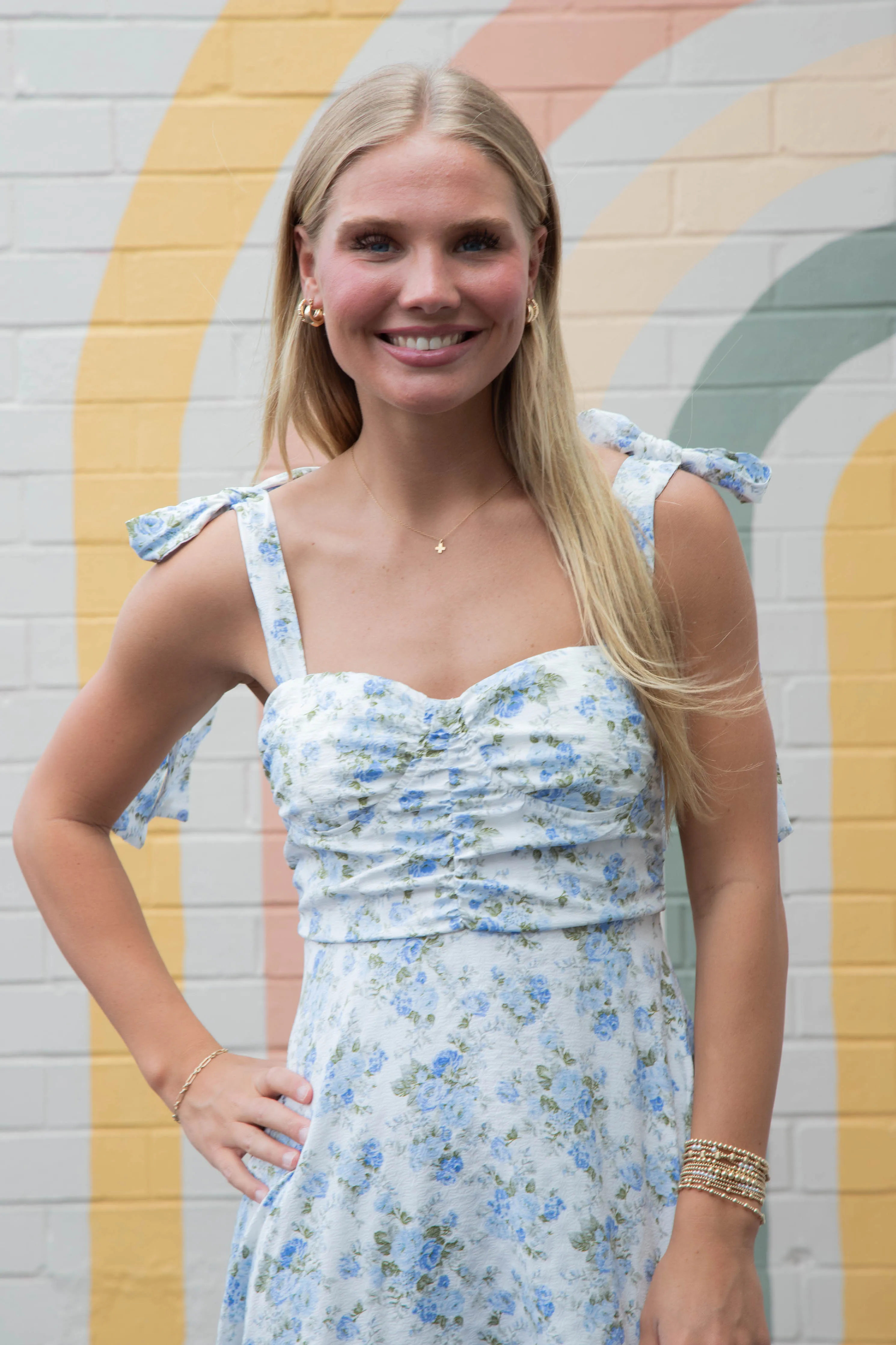 Mabel Floral Ruched Detail Maxi Dress, Blue Multi sold by North & Main Clothing Company product image thumbnail 2