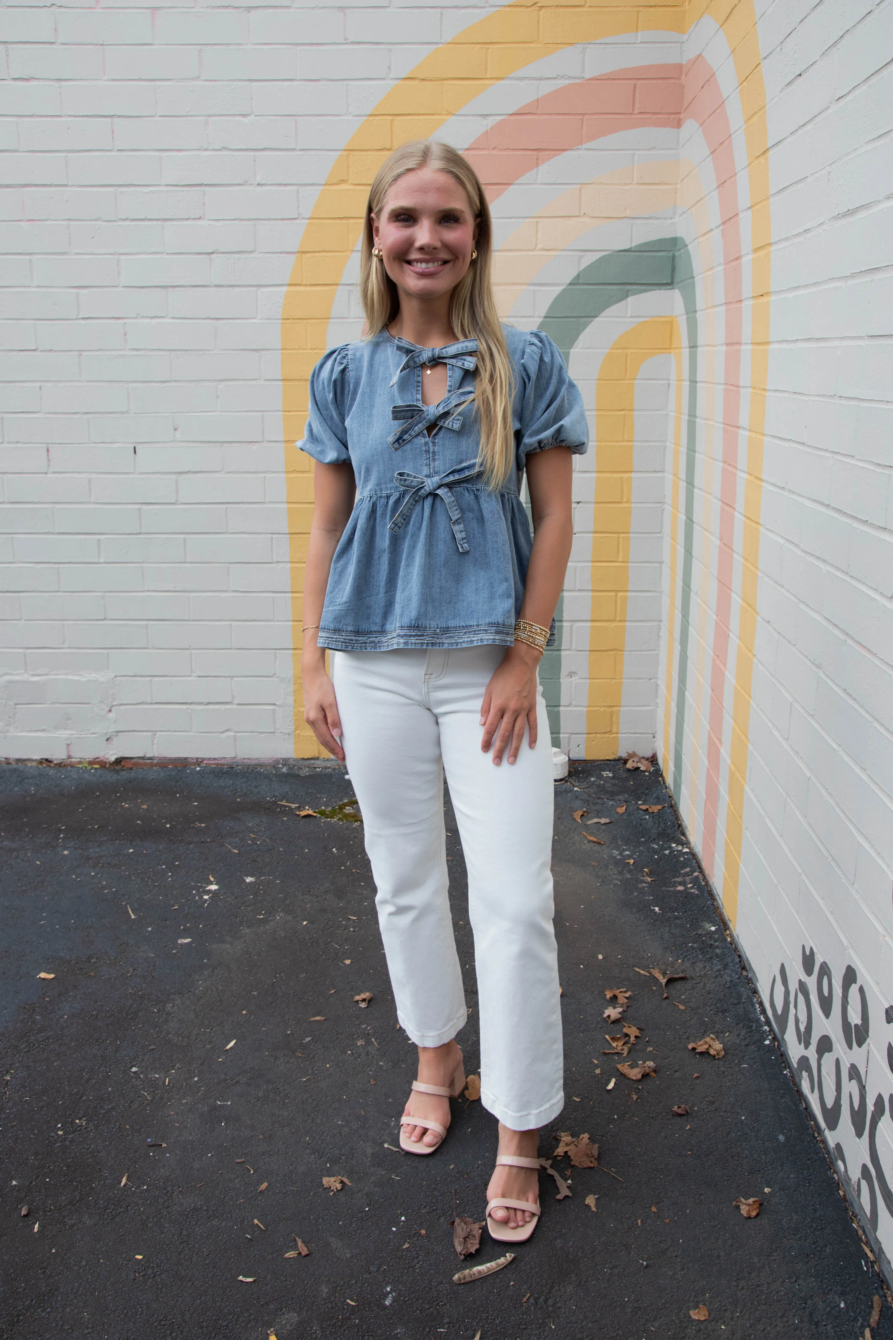 Elaina Puff Sleeve Peplum Blouse, Denim Blue sold by North & Main Clothing Company product image thumbnail 3
