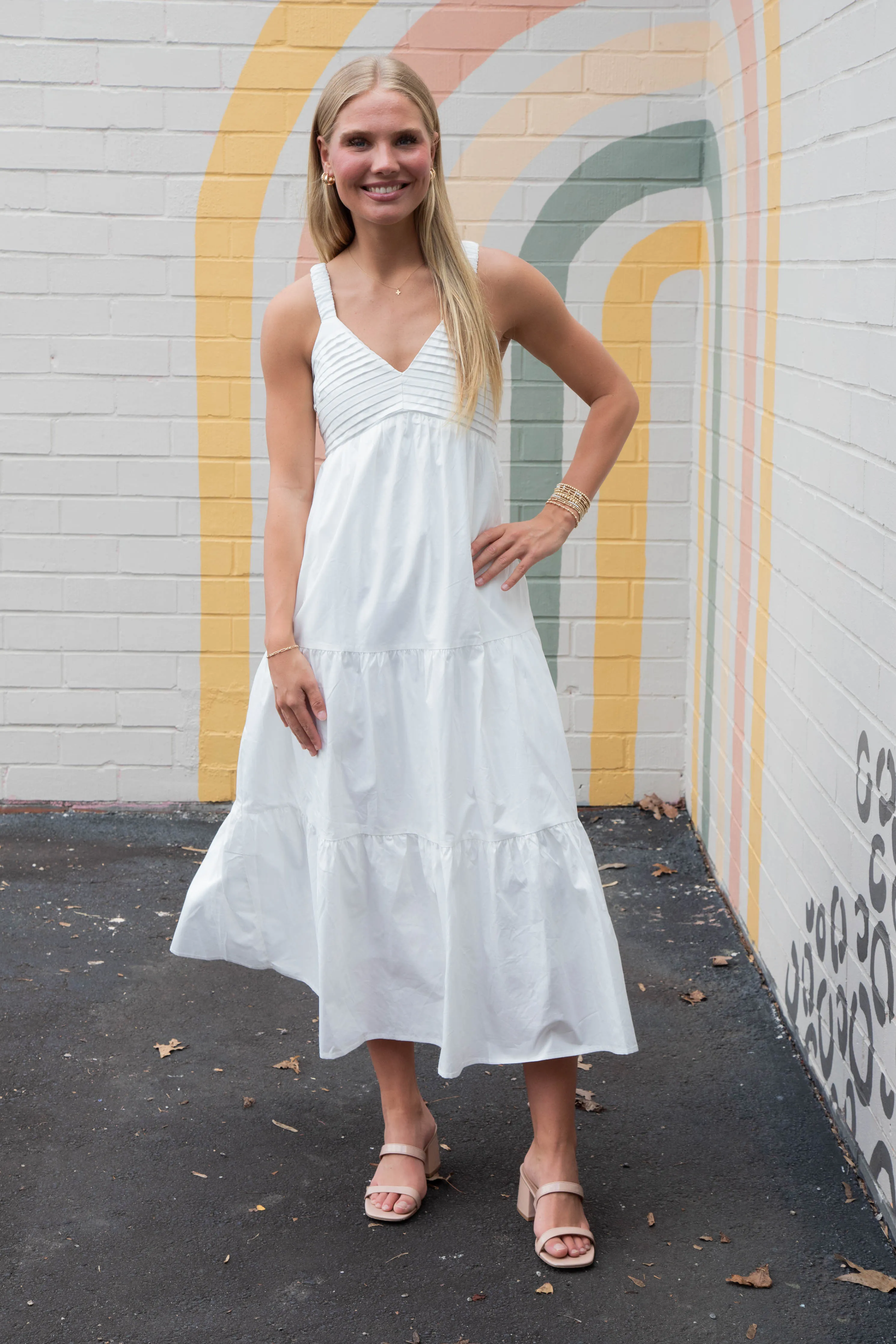 Lena Pintuck Detail Maxi Dress, Off White sold by North & Main Clothing Company
