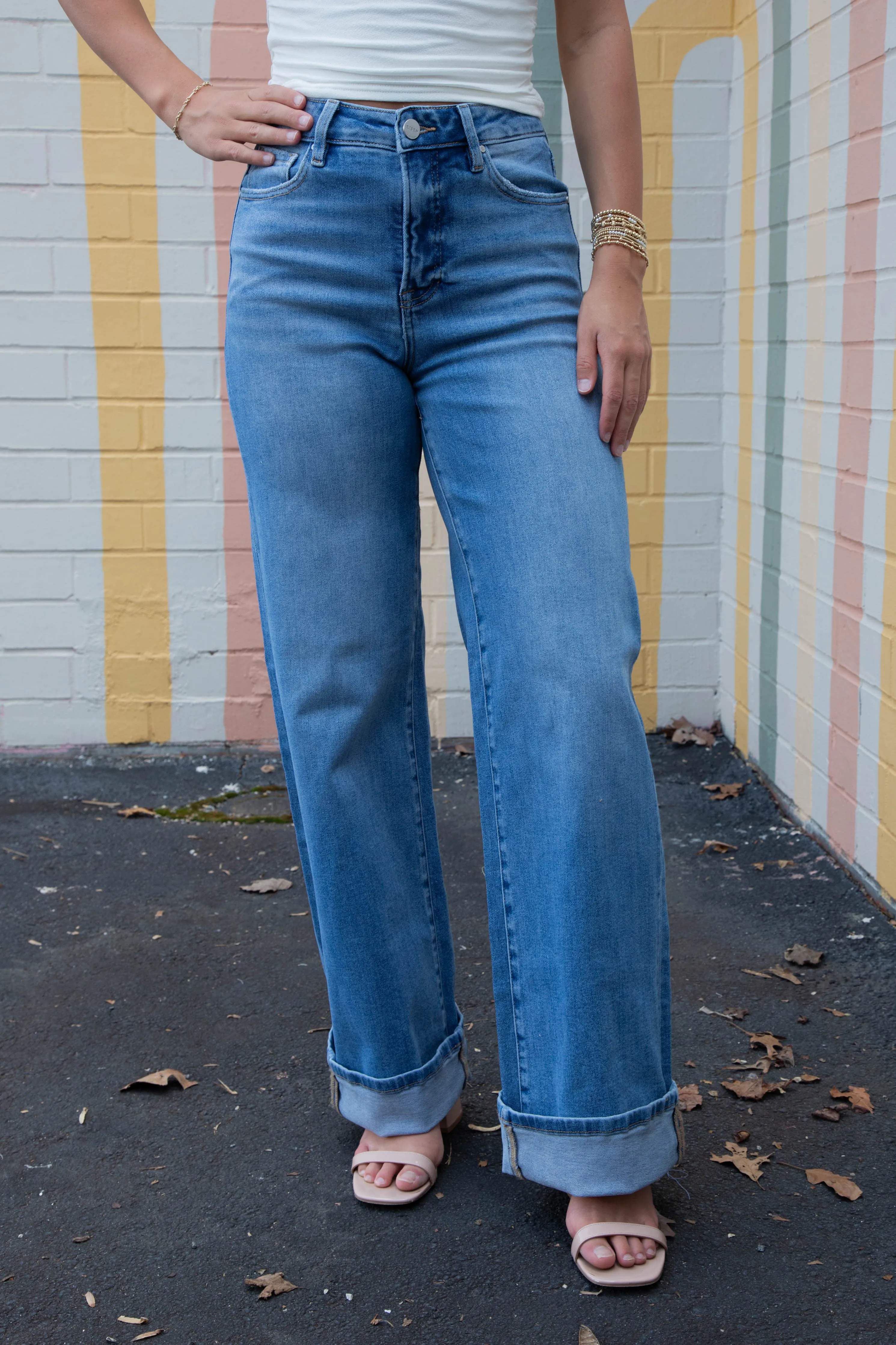 Evie Tummy Control Wide Cuffed Jeans, Medium sold by North & Main Clothing Company