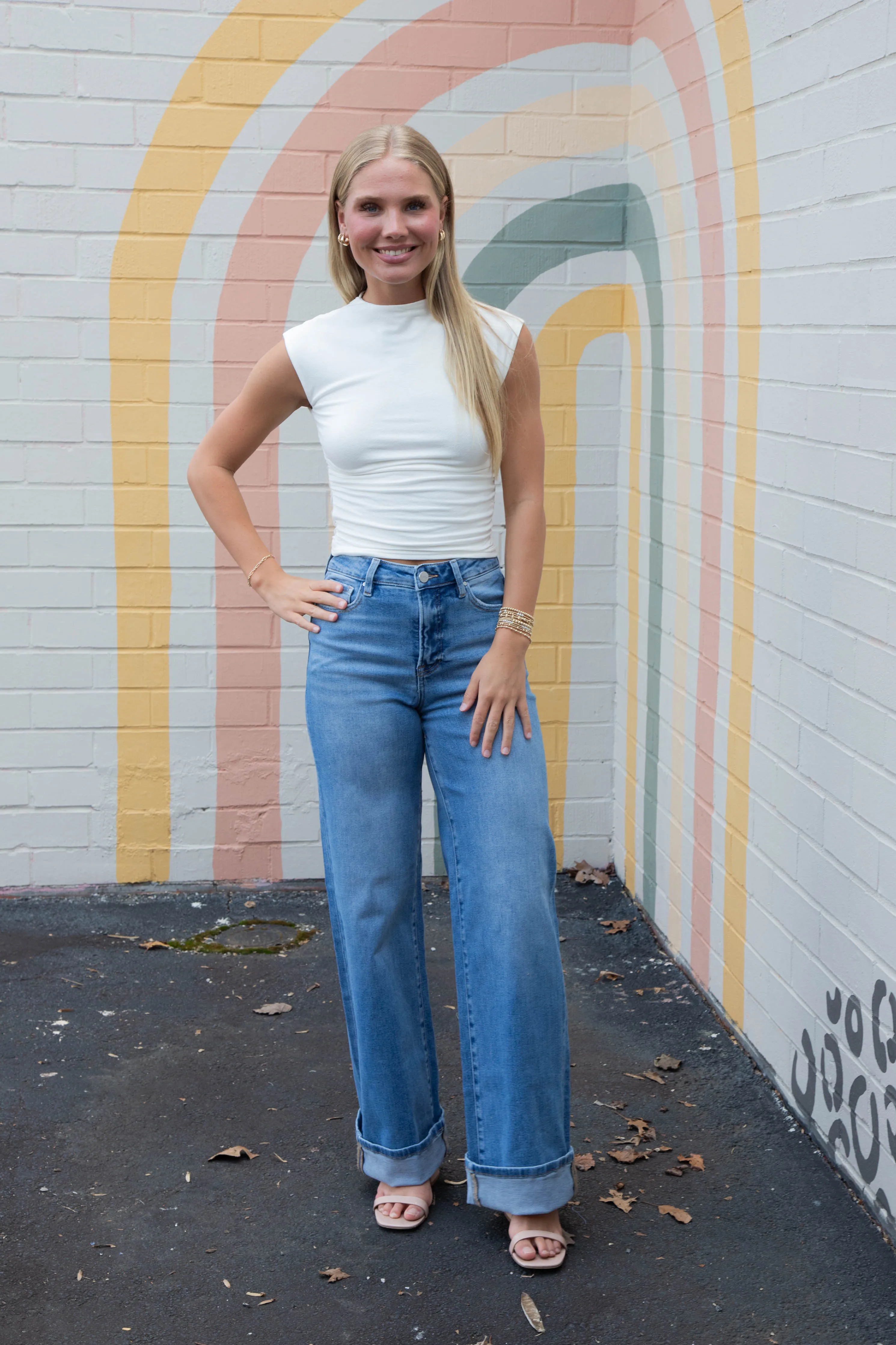 Evie Tummy Control Wide Cuffed Jeans, Medium sold by North & Main Clothing Company product image thumbnail 2