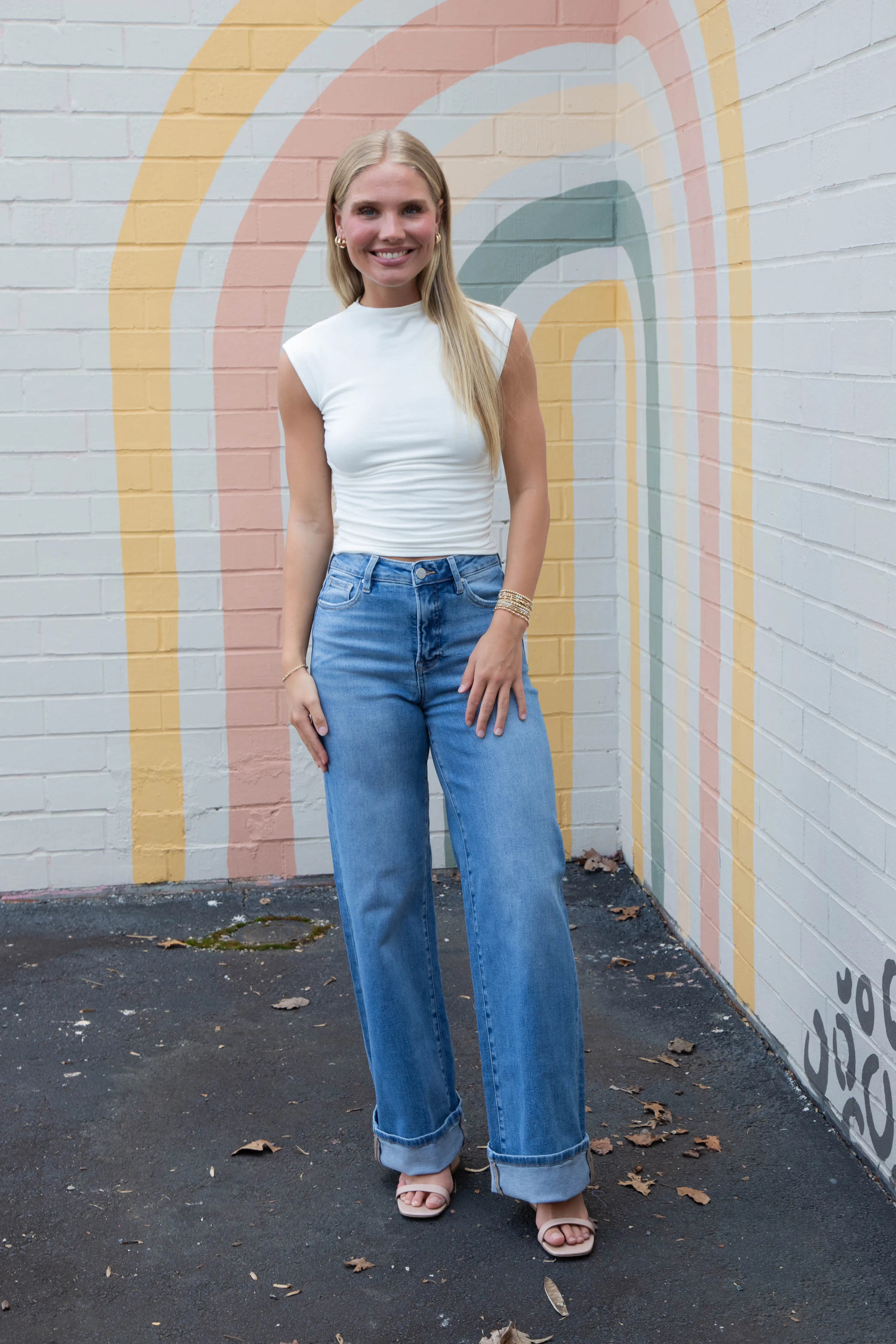 Evie Tummy Control Wide Cuffed Jeans, Medium sold by North & Main Clothing Company product image thumbnail 5