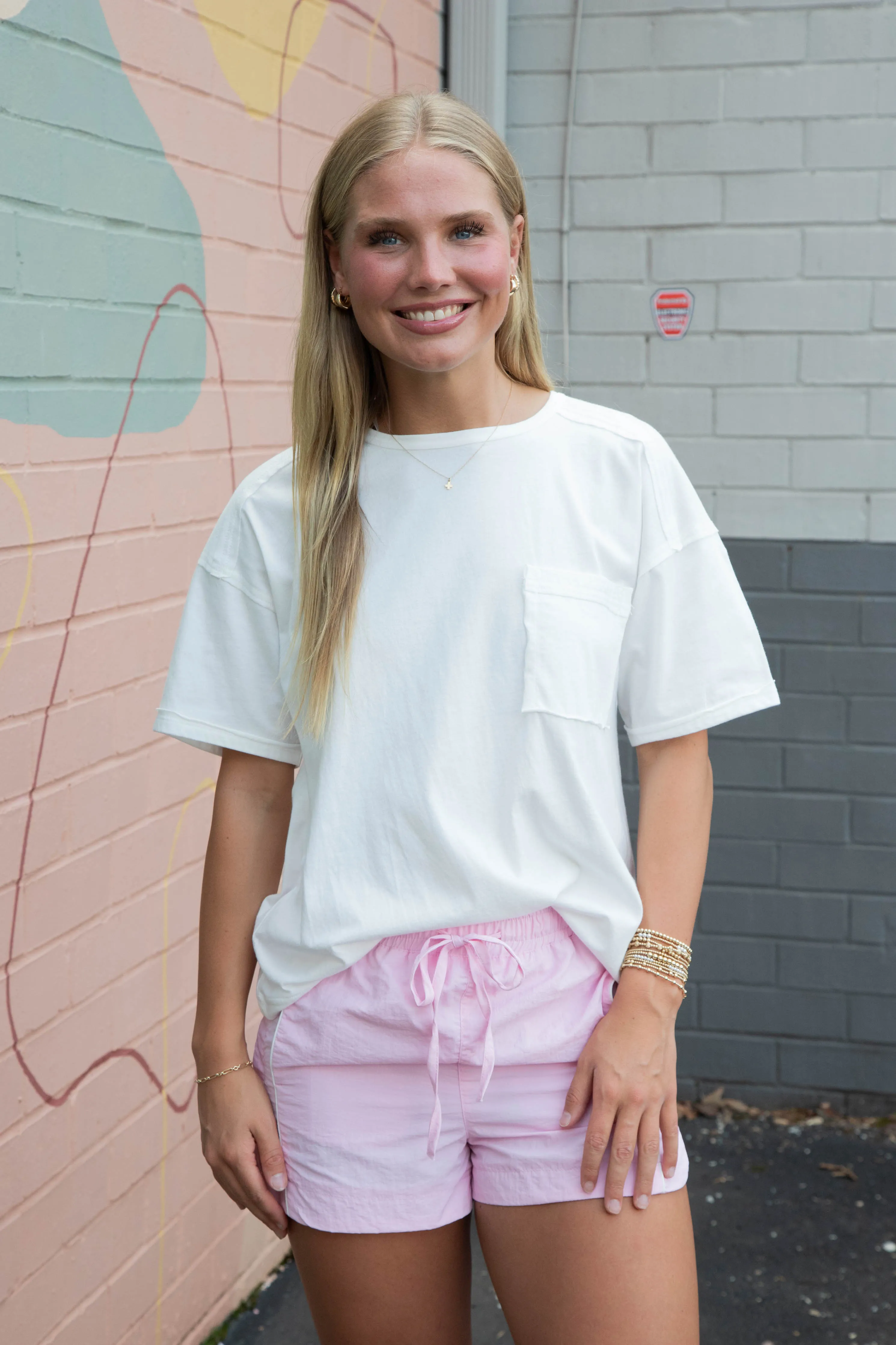 Ryleigh High Rise Windbreaker Shorts, Light Pink sold by North & Main Clothing Company product image thumbnail 5