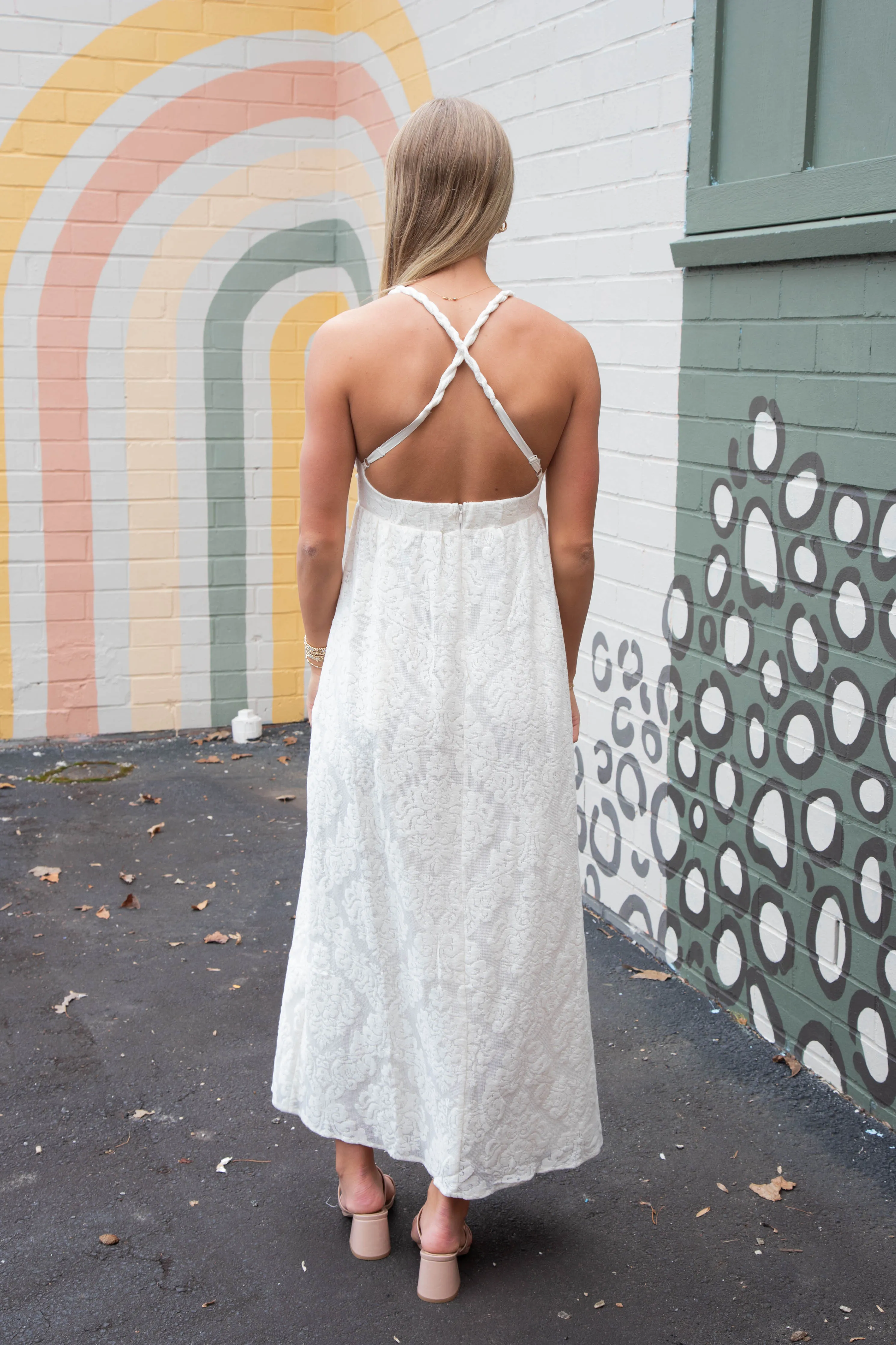 Dahlia Braided Cross Back Detail Dress, Natural sold by North & Main Clothing Company product image thumbnail 5