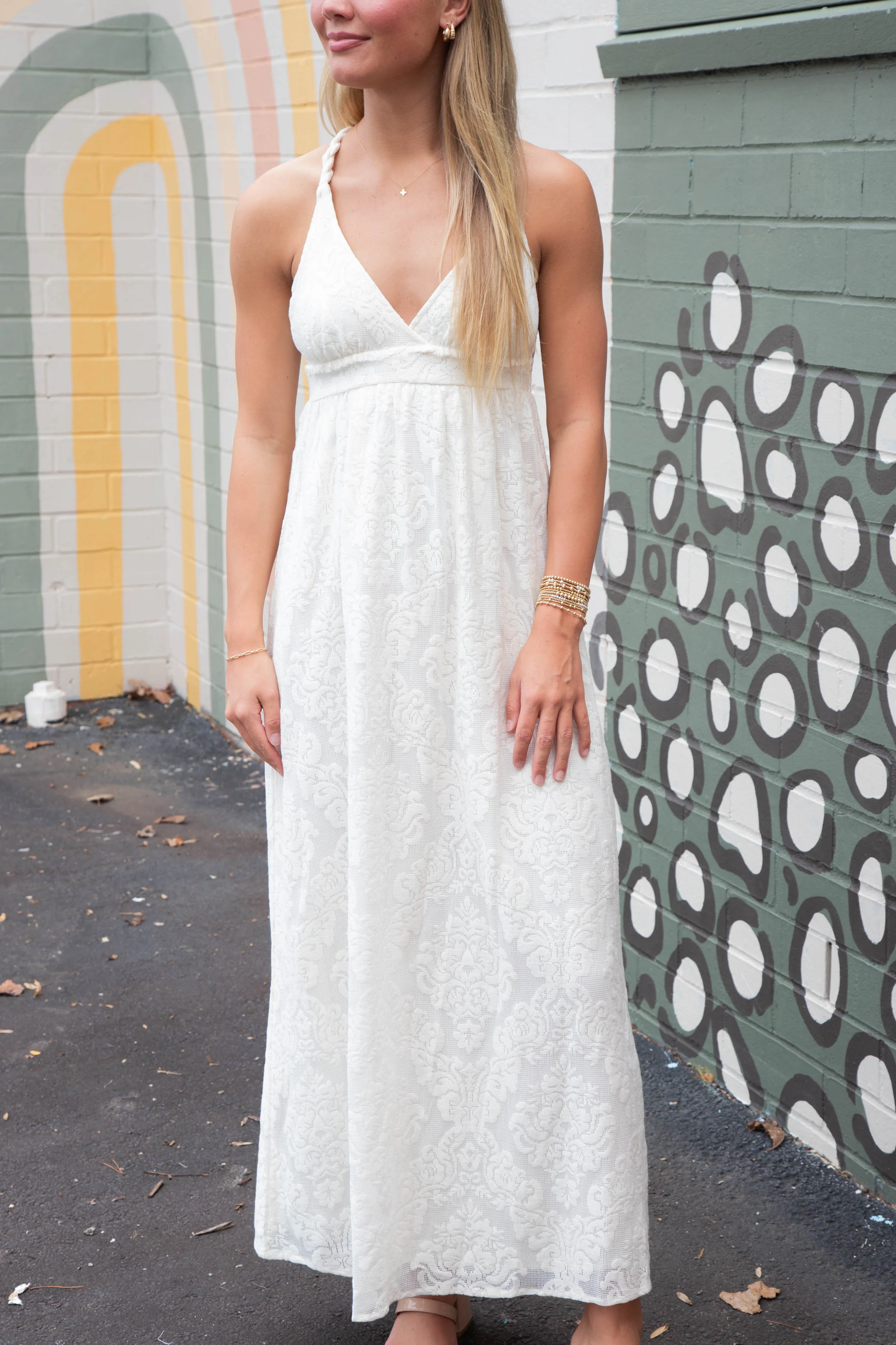 Dahlia Braided Cross Back Detail Dress, Natural sold by North & Main Clothing Company product image thumbnail 4