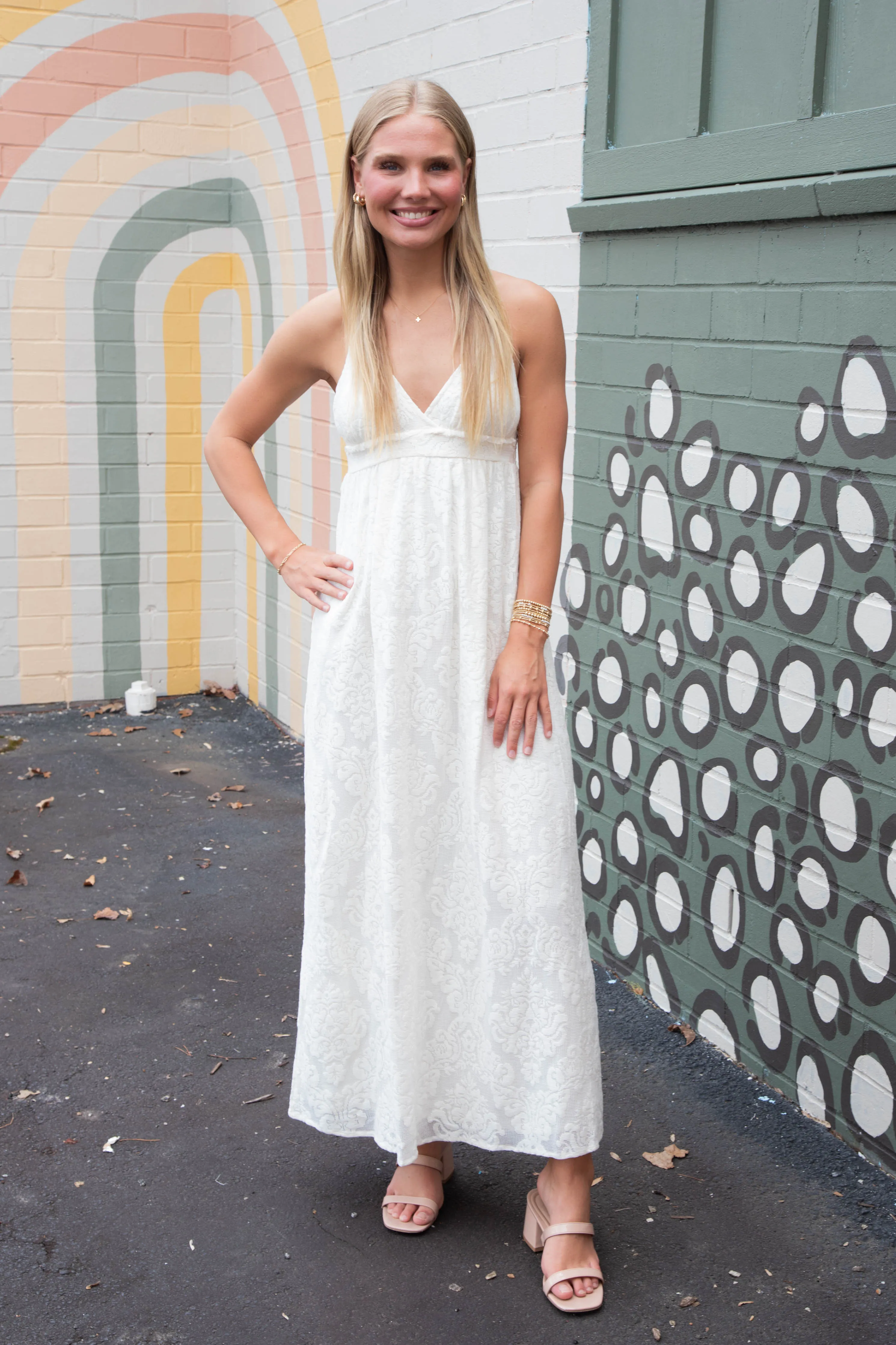 Dahlia Braided Cross Back Detail Dress, Natural sold by North & Main Clothing Company